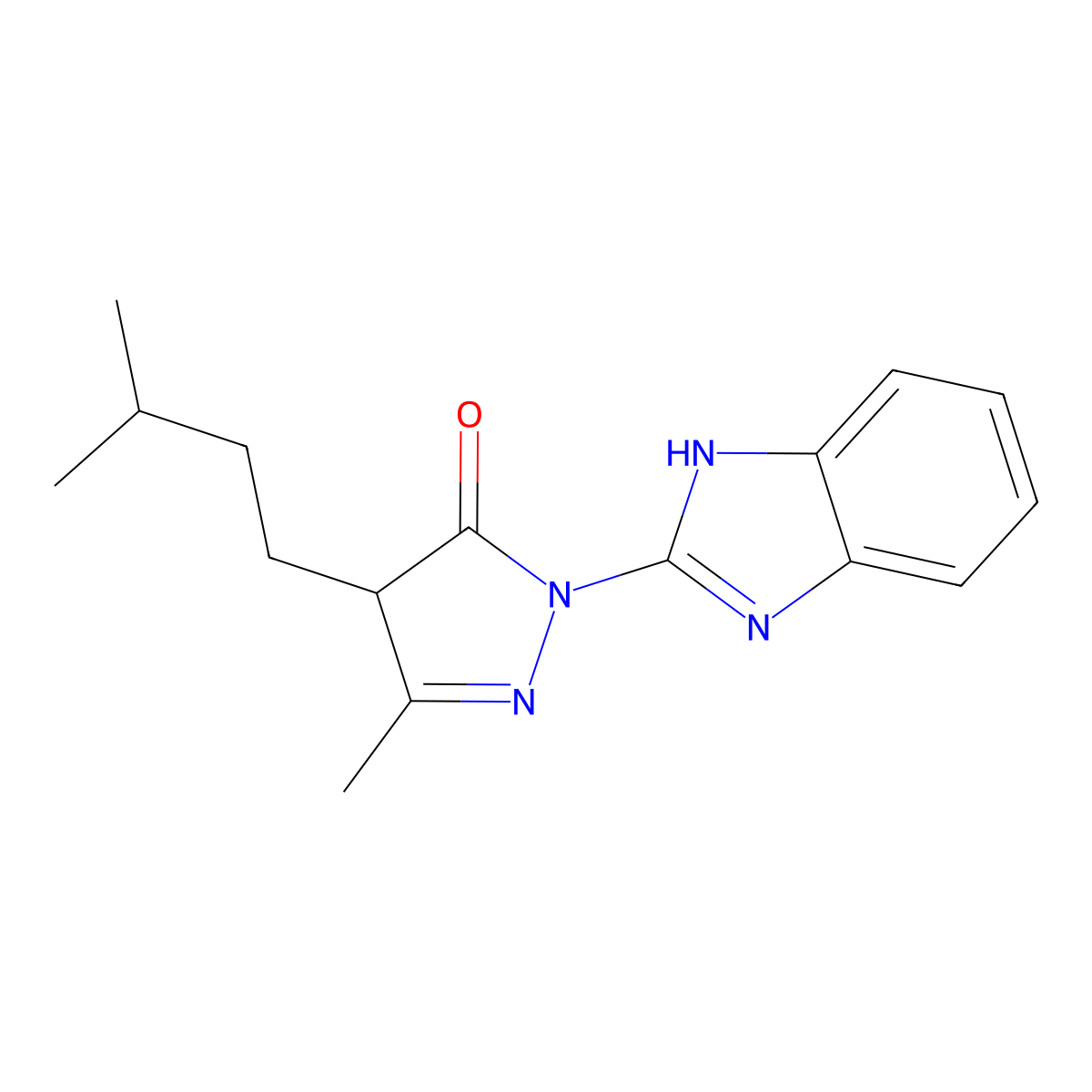 2-(1H-benzimidazol-2-yl)-5-methyl-4-(3-methylbutyl)-2,4-dihydro-3H-pyrazol-3-one molecular structure, CAS 726201-09-8