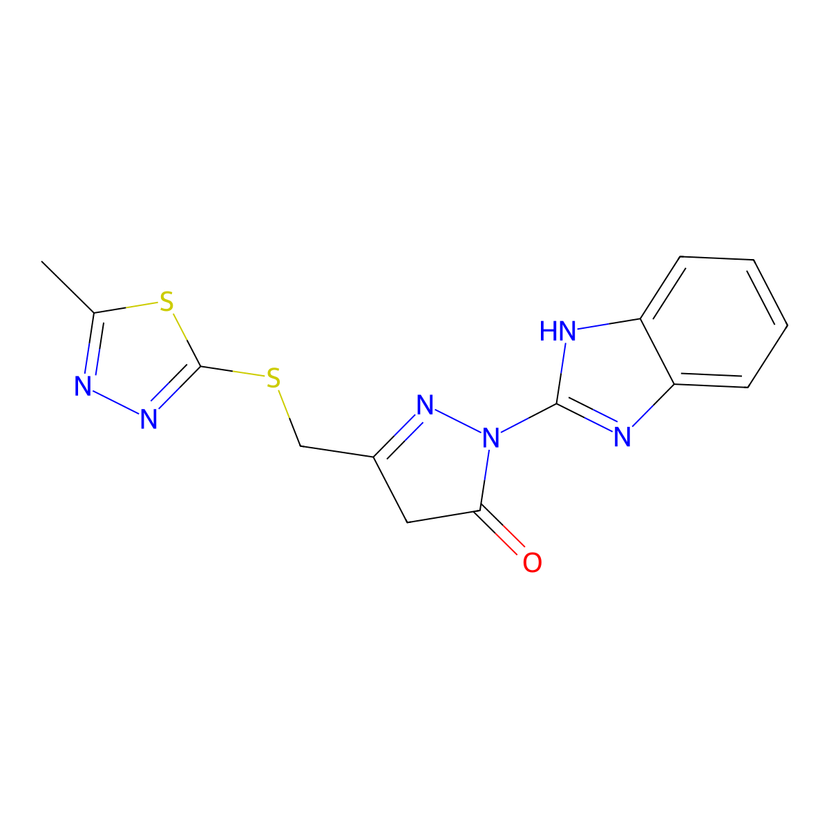 2-(1H-benzimidazol-2-yl)-5-[(5-methyl-1,3,4-thiadiazol-2-yl)sulfanylmethyl]-4H-pyrazol-3-one molecular structure, CAS 726201-11-2