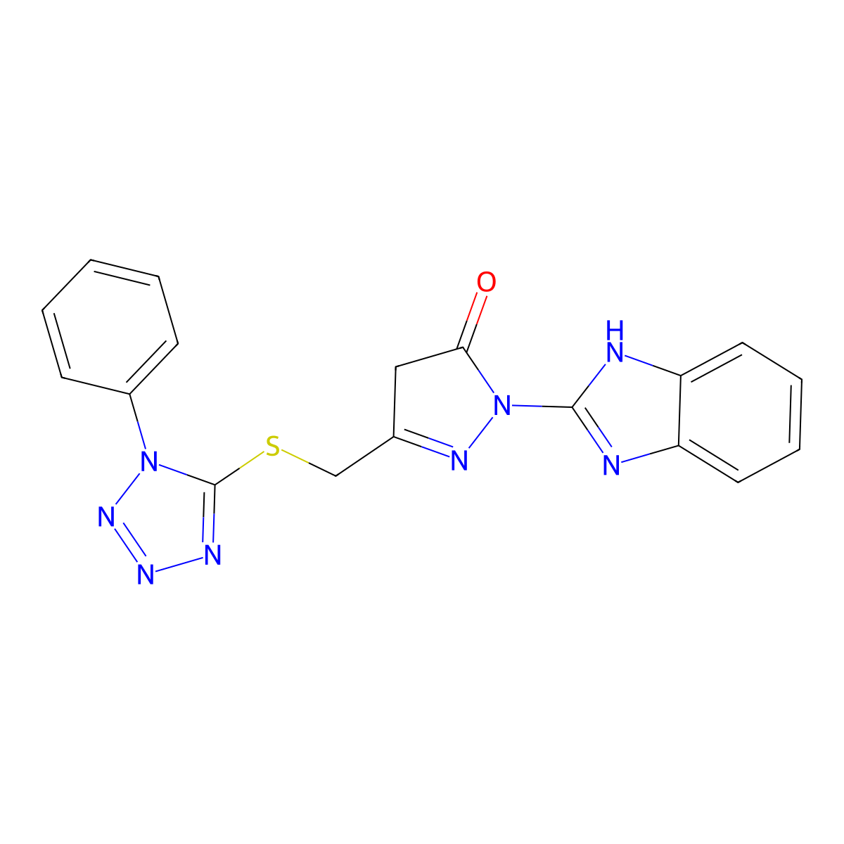 2-(1H-benzimidazol-2-yl)-5-{[(1-phenyl-1H-tetrazol-5-yl)sulfanyl]methyl}-2,4-dihydro-3H-pyrazol-3-one molecular structure, CAS 726201-12-3