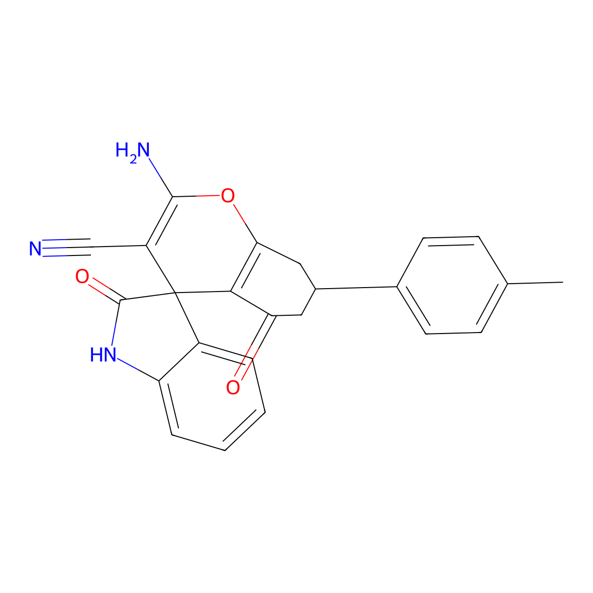 2-Amino-7-(4-methylphenyl)-2',5-dioxo-1',2',5,6,7,8-hexahydrospiro[chromene-4,3'-indole]-3-carbonitrile molecular structure, CAS 726201-14-5