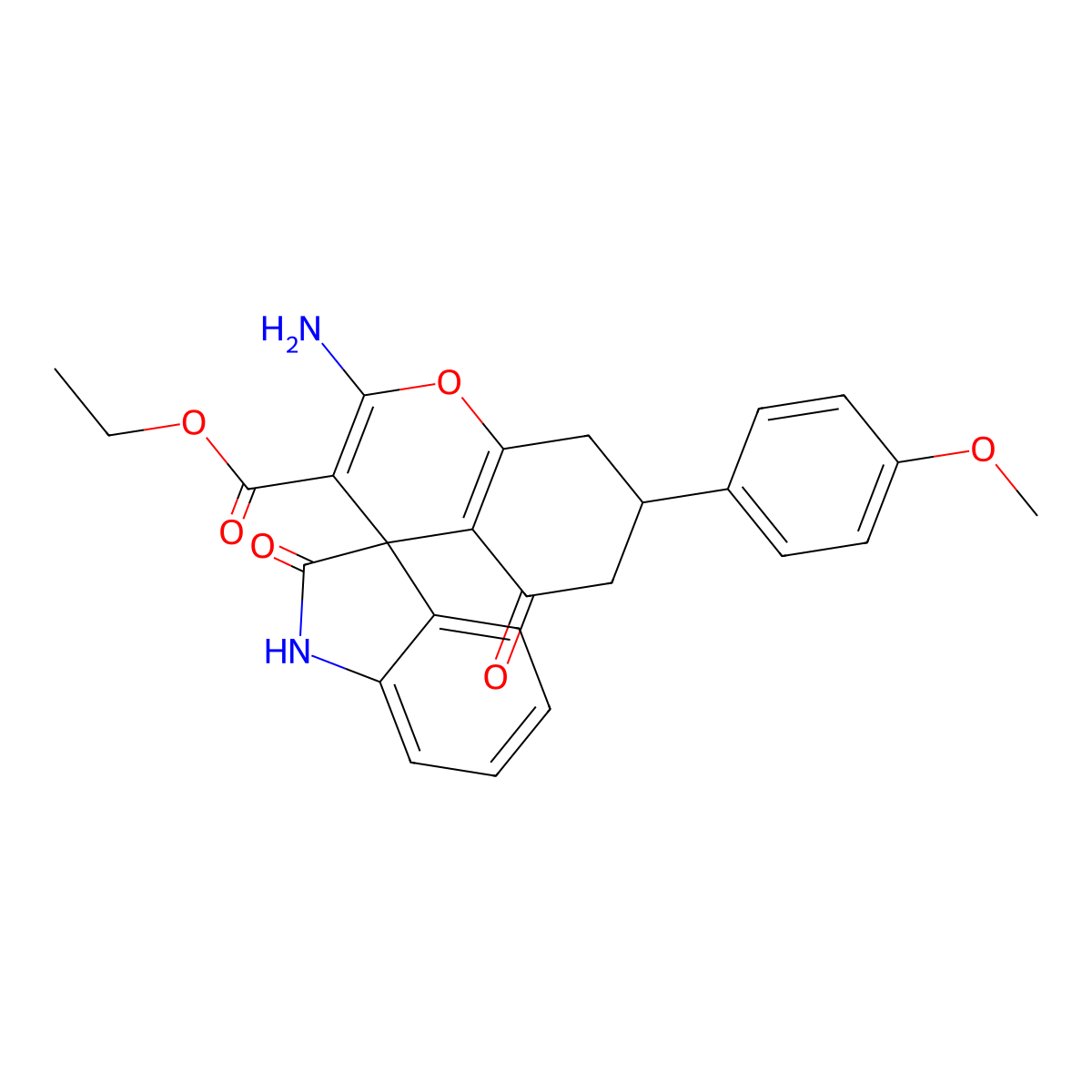 Ethyl 2-amino-7-(4-methoxyphenyl)-2',5-dioxo-5,6,7,8-tetrahydrospiro[chromene-4,3'-indoline]-3-carboxylate molecular structure, CAS 726201-19-0