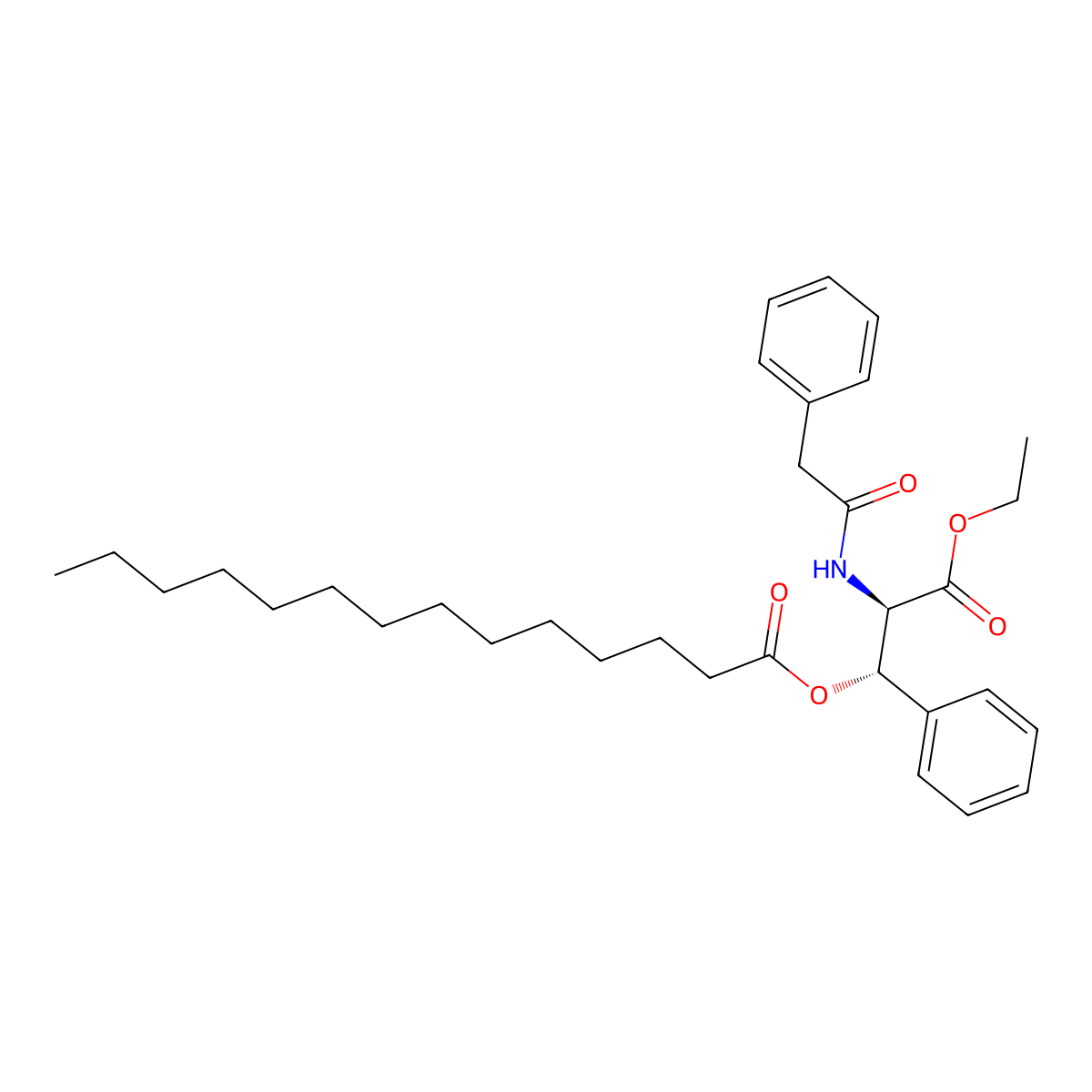 (1S,2R)-3-Ethoxy-3-oxo-1-phenyl-2-(2-phenylacetamido)propyl tetradecanoate molecular structure, CAS 726202-18-2