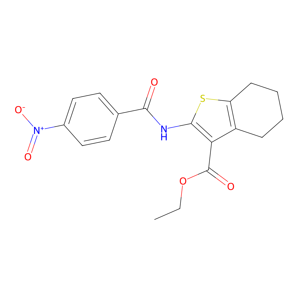 Ethyl 2-(4-nitrobenzamido)-4,5,6,7-tetrahydrobenzo[b]thiophene-3-carboxylate molecular structure, CAS 72625-08-2