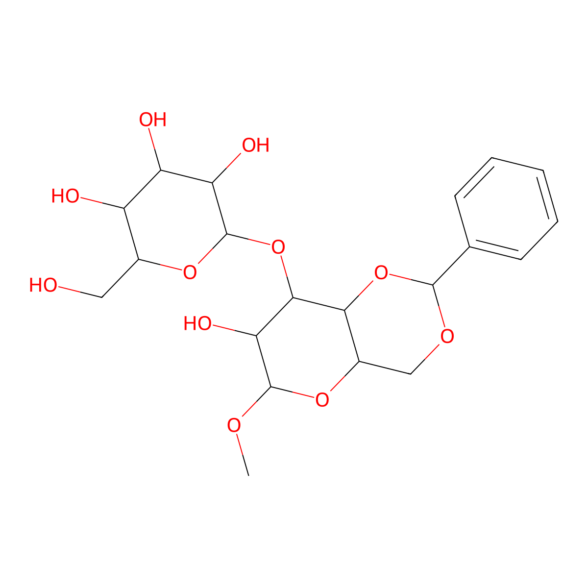Methyl4,6-O-benzylidene-3-O-(b-D-glucopyranoside)-a-D-glucopyranoside molecular structure, CAS 72656-05-4