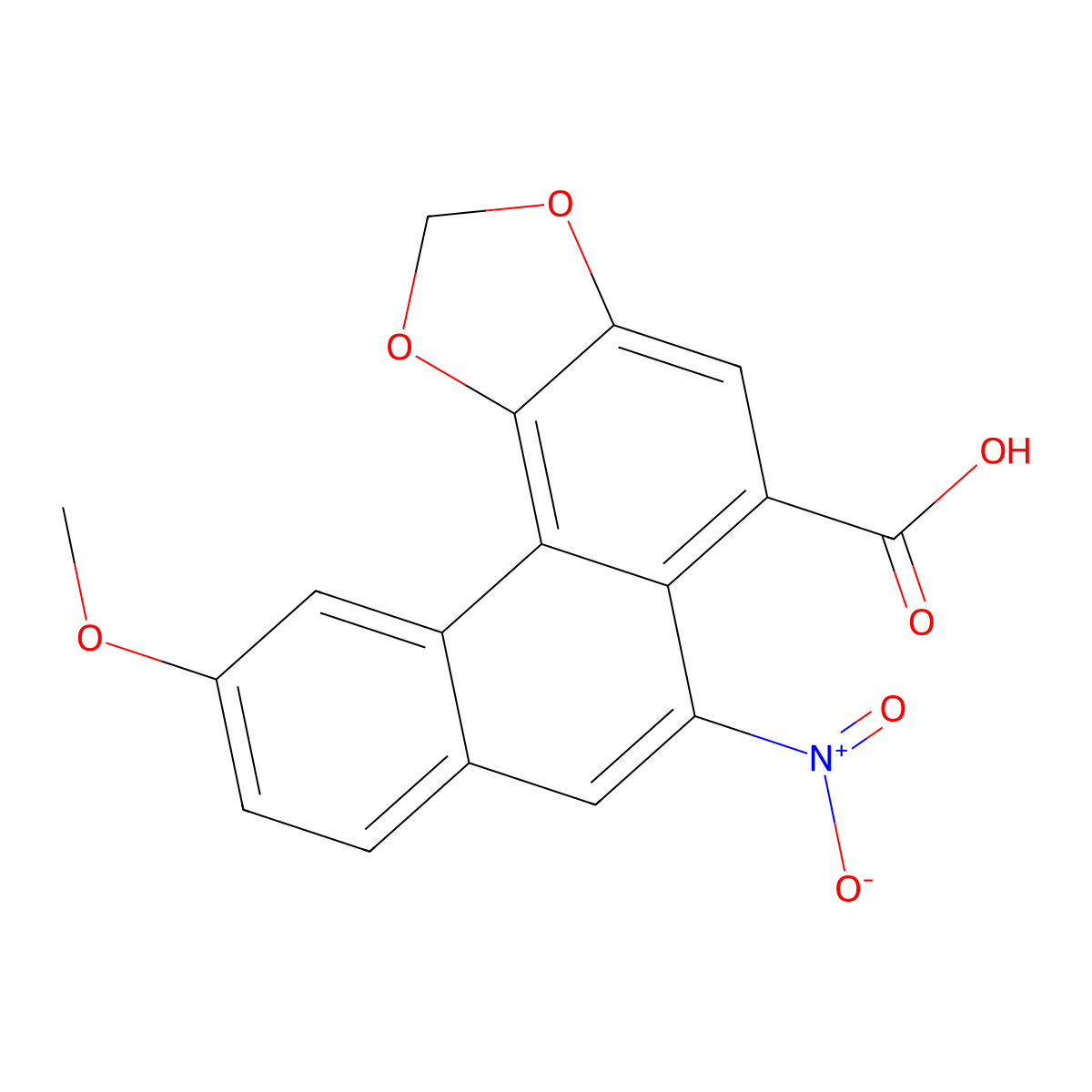 Phenanthro(3,4-d)-1,3-dioxole-5-carboxylic acid, 10-methoxy-6-nitro- molecular structure, CAS 7267-92-7