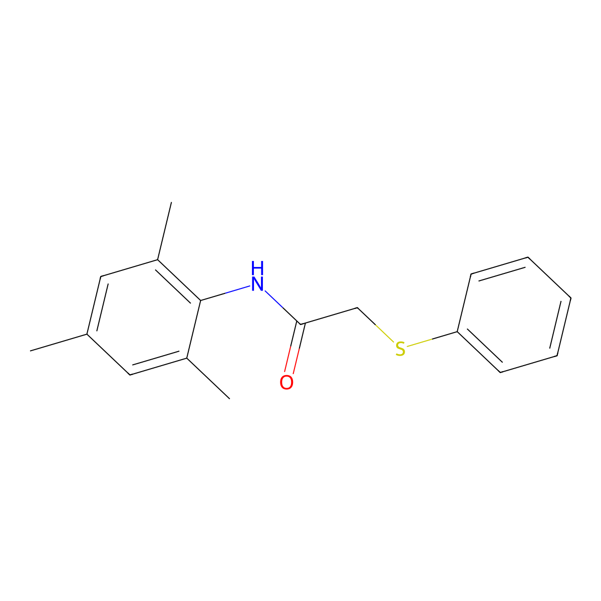 2-phenylsulfanyl-N-(2,4,6-trimethylphenyl)acetamide molecular structure, CAS 72674-59-0