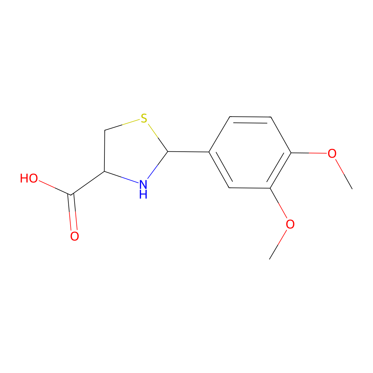 2-(3,4-Dimethoxyphenyl)-1,3-thiazolidine-4-carboxylic acid molecular structure, CAS 72678-92-3