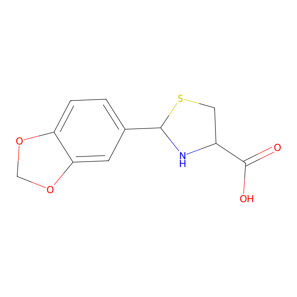 2-(1,3-Benzodioxol-5-yl)-4-thiazolidinecarboxylic acid molecular structure, CAS 72678-96-7