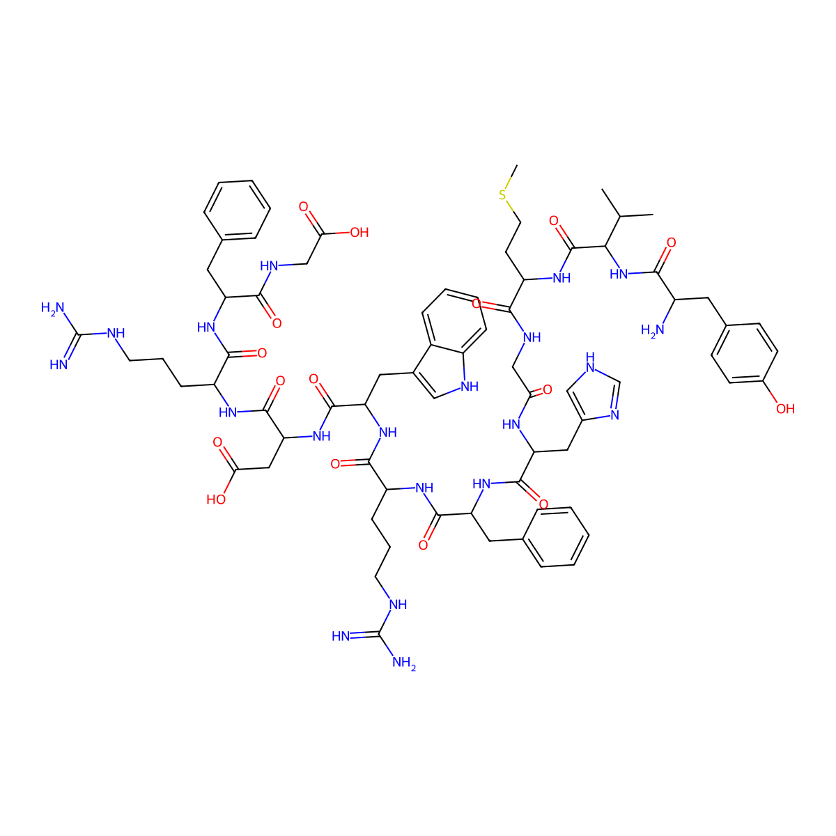 Tyrosylvalylmethionylglycylhistidylphenylalanylarginyltryptophyl-alpha-aspartylarginylphenylalanylglycine molecular structure, CAS 72711-43-4