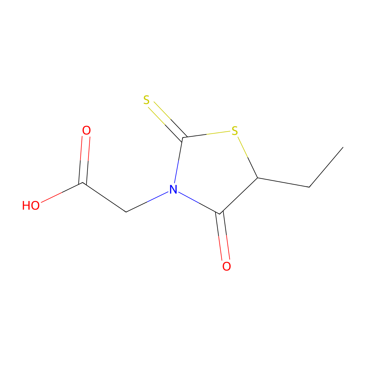 (5-Ethyl-4-oxo-2-thioxo-thiazolidin-3-yl)-acetic acid molecular structure, CAS 7273-60-1