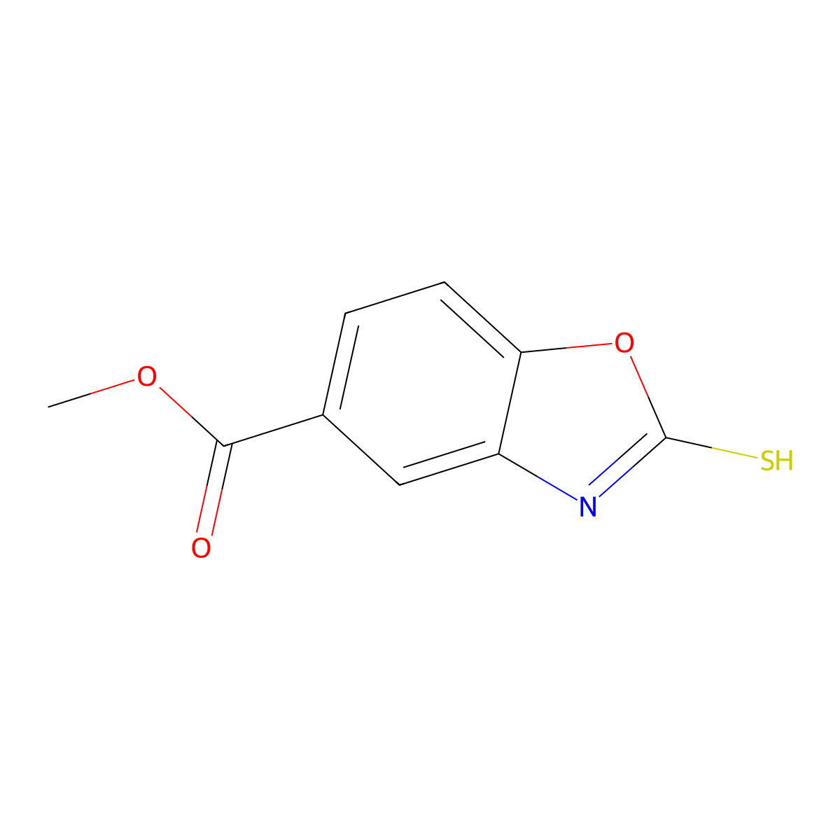 2-Mercapto-1,3-benzoxazole-5-carboxylic acid methyl ester molecular structure, CAS 72730-39-3