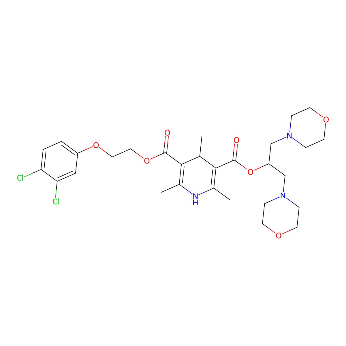 3-O-[2-(3,4-dichlorophenoxy)ethyl] 5-O-(1,3-dimorpholin-4-ylpropan-2-yl) 2,4,6-trimethyl-1,4-dihydropyridine-3,5-dicarboxylate molecular structure, CAS 727358-25-0