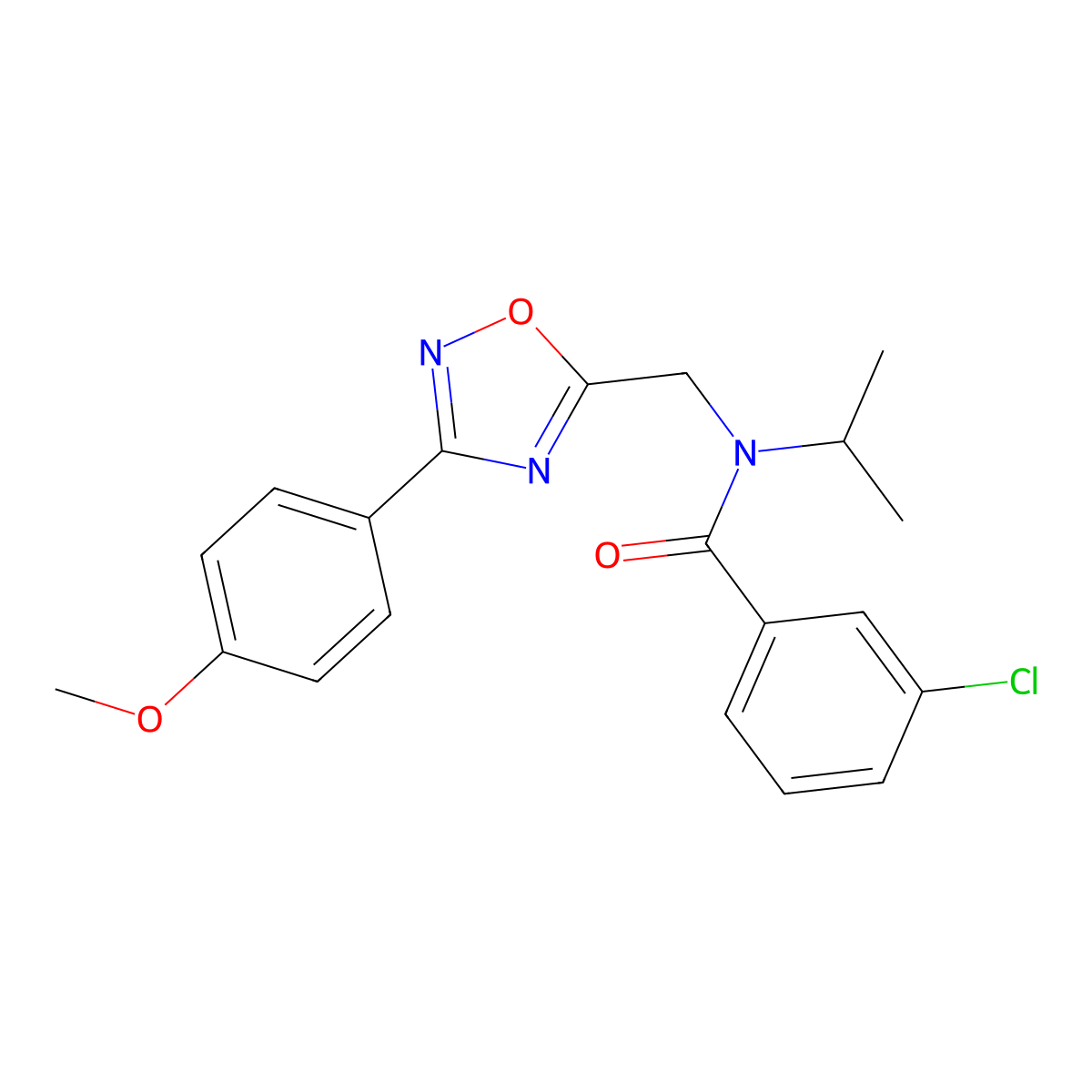 3-chloro-N-[[3-(4-methoxyphenyl)-1,2,4-oxadiazol-5-yl]methyl]-N-propan-2-ylbenzamide molecular structure, CAS 727361-88-8