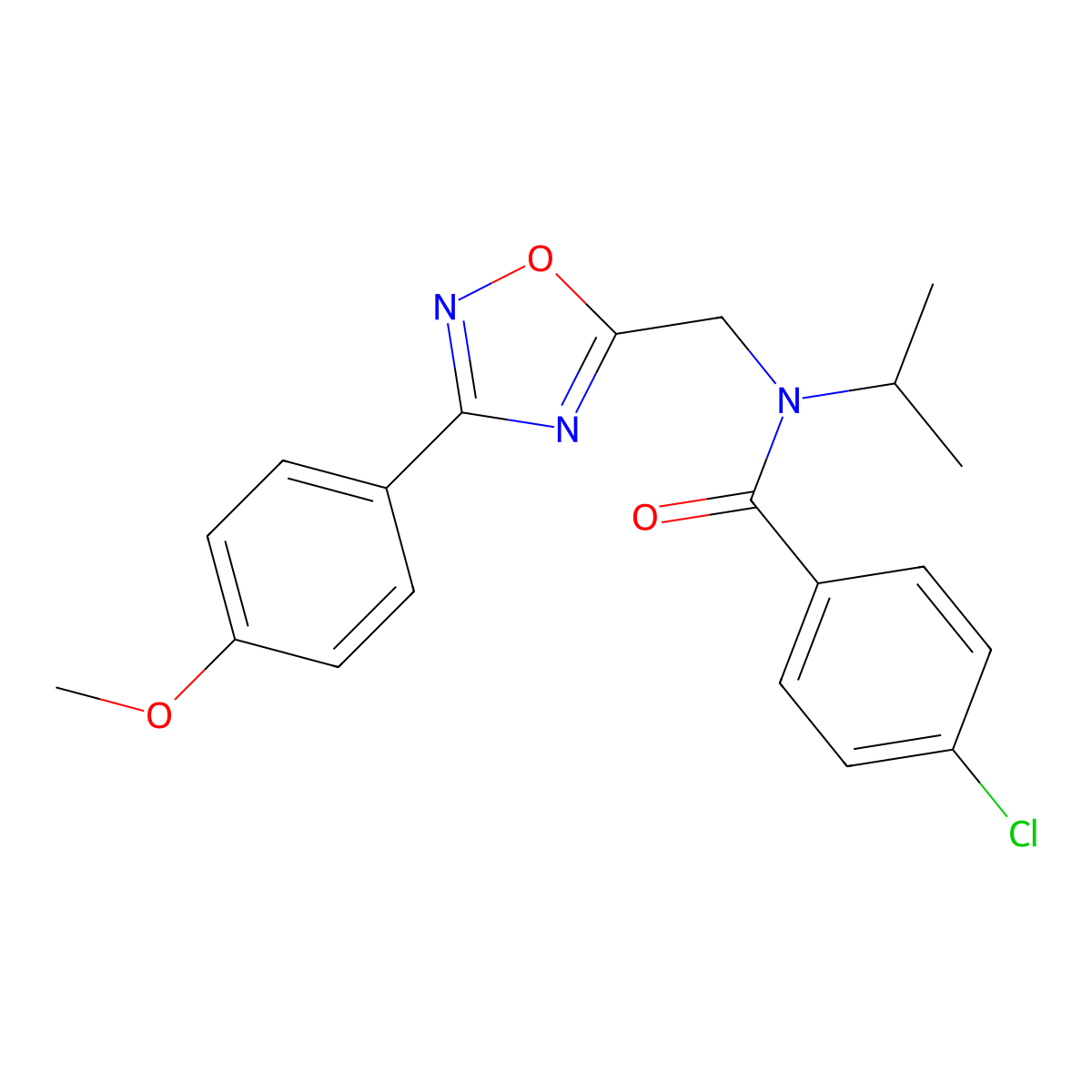 4-chloro-N-[[3-(4-methoxyphenyl)-1,2,4-oxadiazol-5-yl]methyl]-N-propan-2-ylbenzamide molecular structure, CAS 727361-91-3