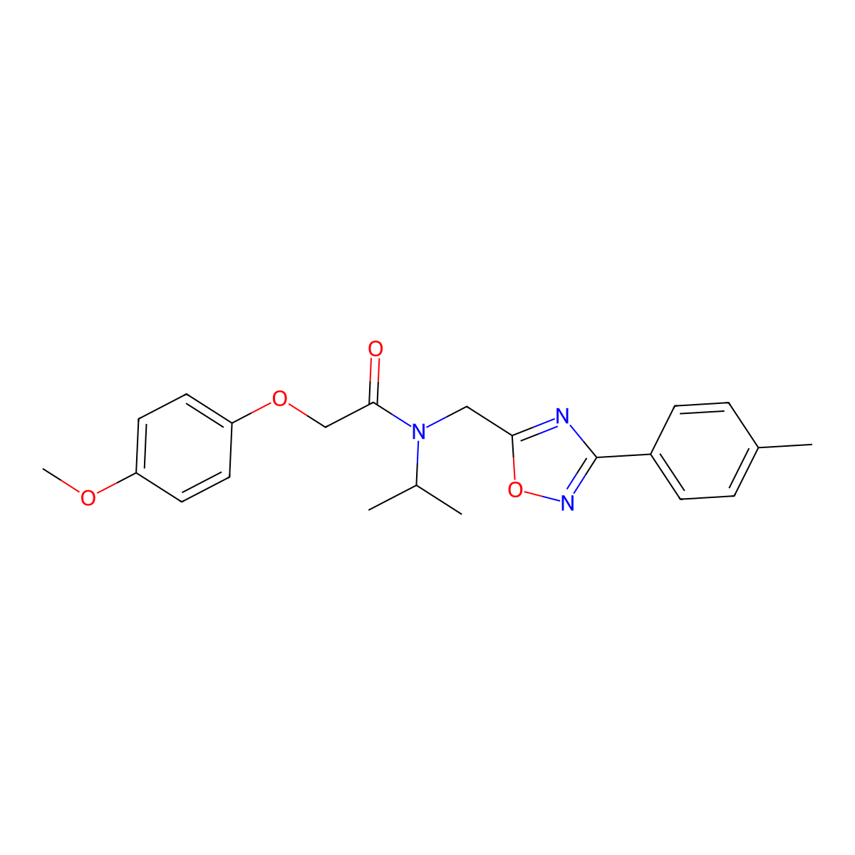 2-(4-methoxyphenoxy)-N-[[3-(4-methylphenyl)-1,2,4-oxadiazol-5-yl]methyl]-N-propan-2-ylacetamide molecular structure, CAS 727362-12-1
