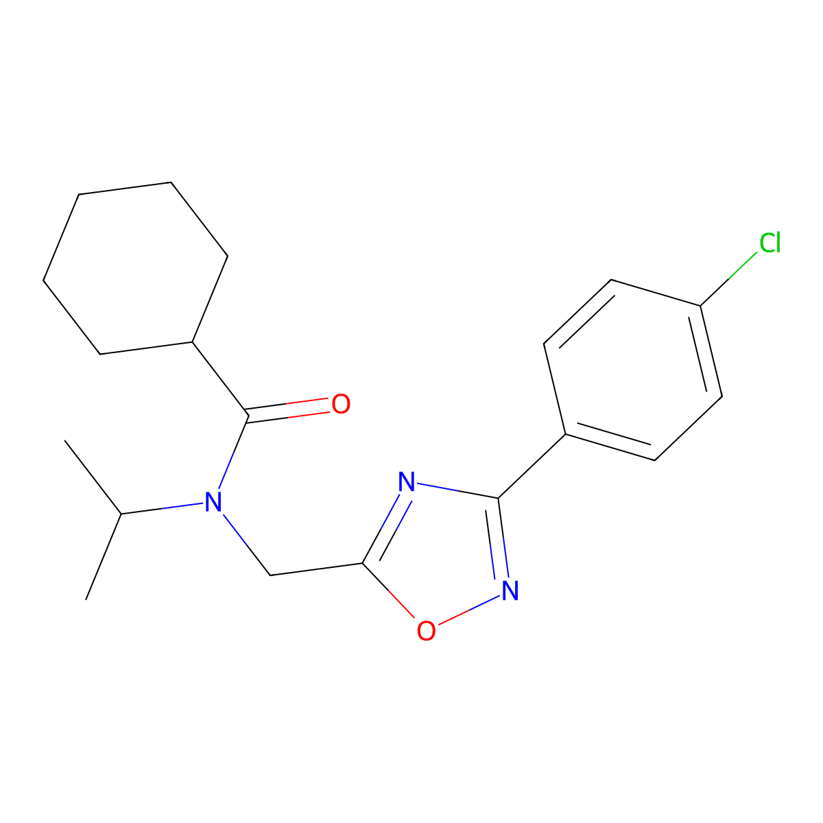 N-[[3-(4-chlorophenyl)-1,2,4-oxadiazol-5-yl]methyl]-N-propan-2-ylcyclohexanecarboxamide molecular structure, CAS 727362-76-7