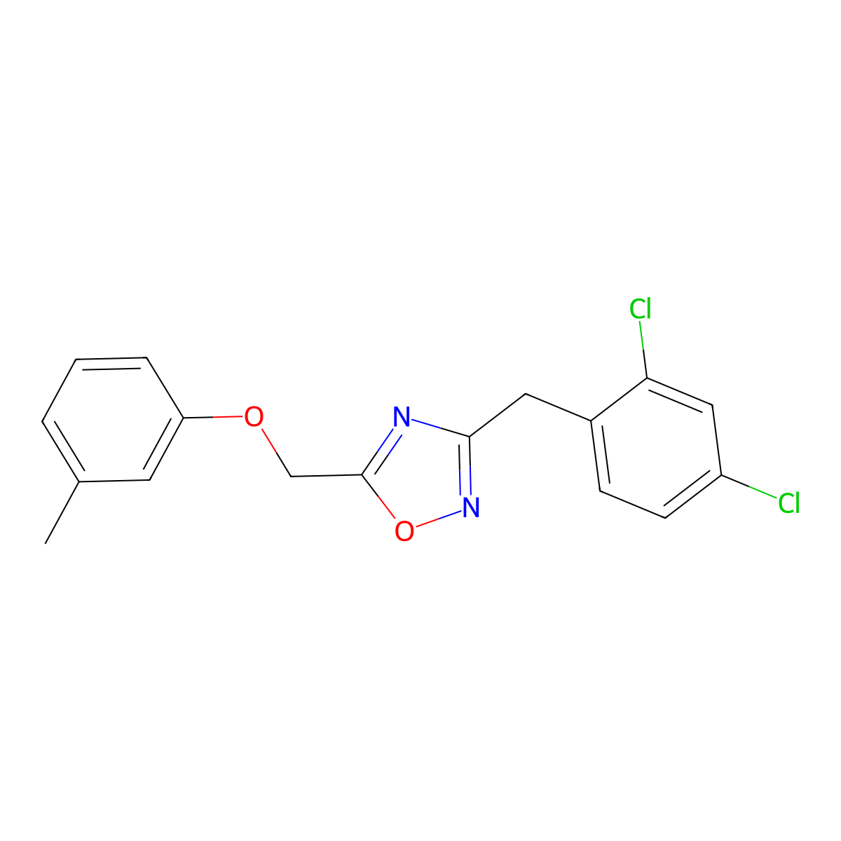 3-(2,4-Dichlorobenzyl)-5-[(3-methylphenoxy)methyl]-1,2,4-oxadiazole molecular structure, CAS 727363-27-1