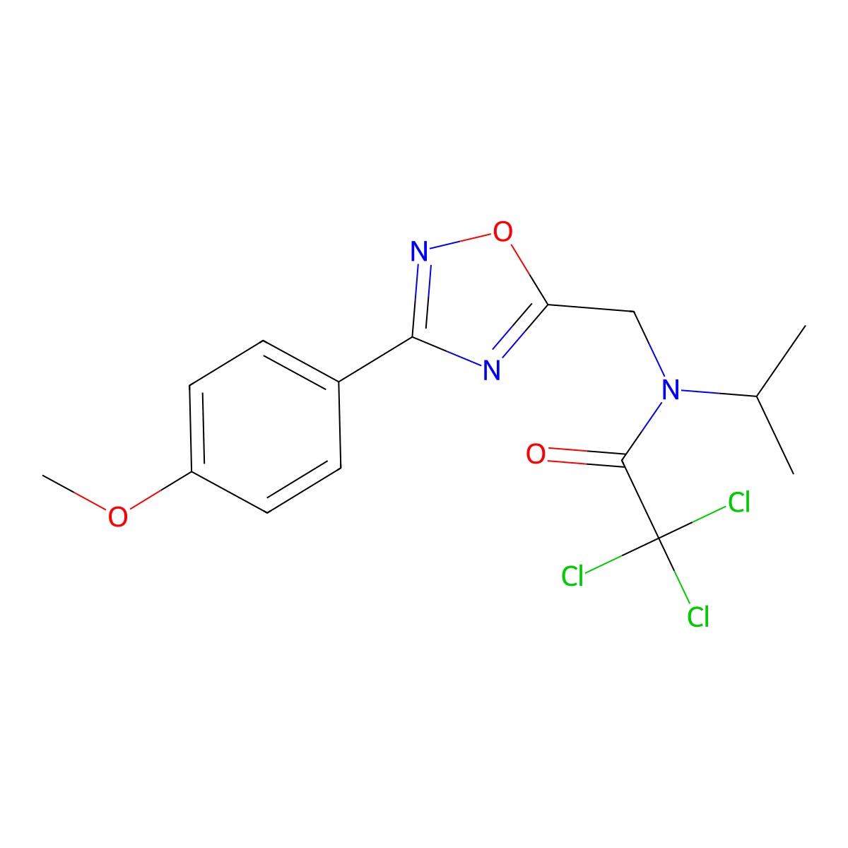 2,2,2-trichloro-N-[[3-(4-methoxyphenyl)-1,2,4-oxadiazol-5-yl]methyl]-N-propan-2-ylacetamide molecular structure, CAS 727363-90-8