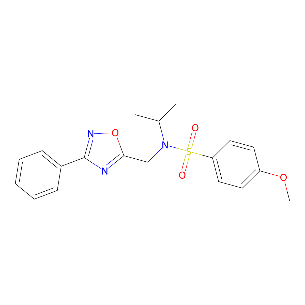 N-isopropyl-4-methoxy-N-((3-phenyl-1,2,4-oxadiazol-5-yl)methyl)benzenesulfonamide molecular structure, CAS 727364-26-3