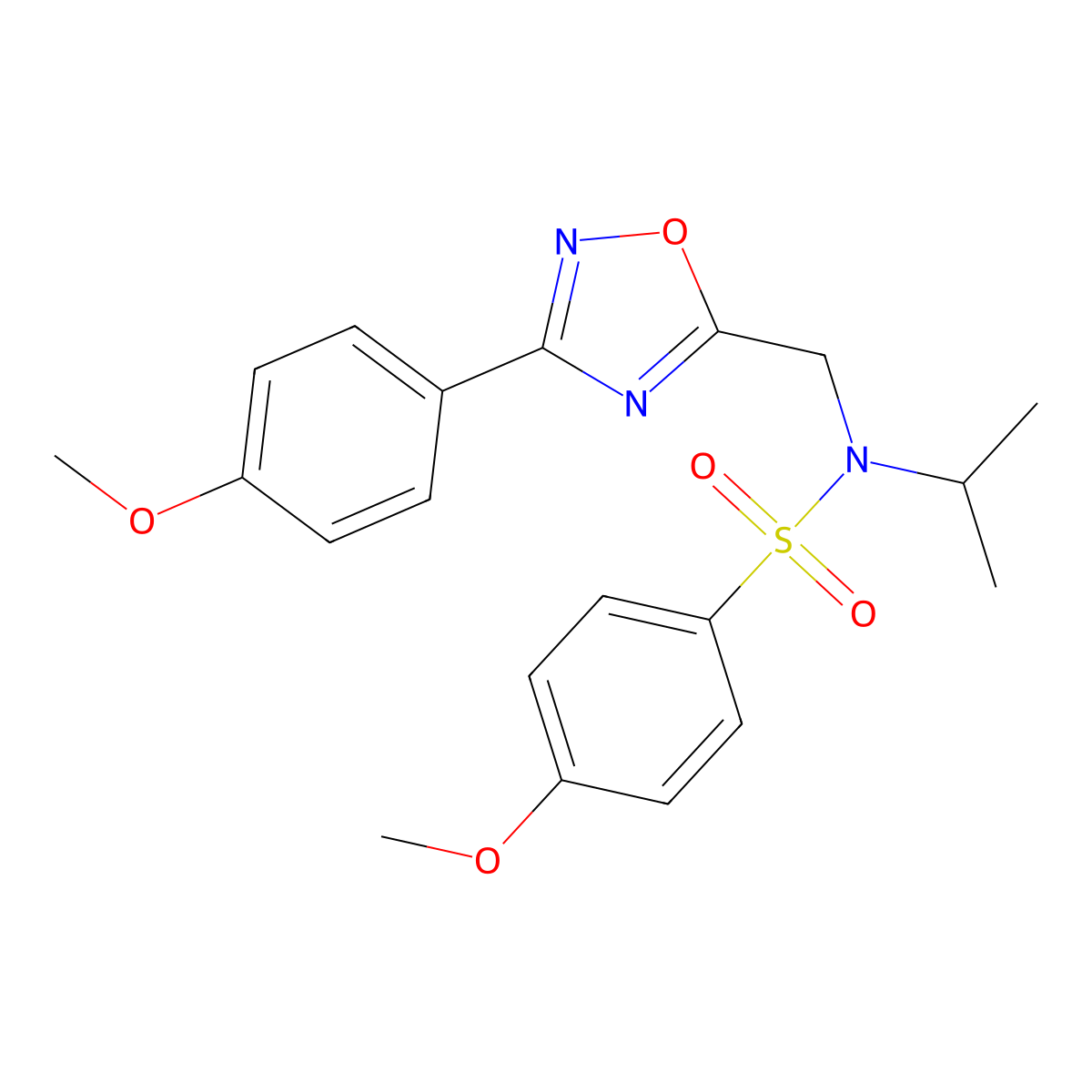 4-methoxy-N-[[3-(4-methoxyphenyl)-1,2,4-oxadiazol-5-yl]methyl]-N-propan-2-ylbenzenesulfonamide molecular structure, CAS 727364-30-9