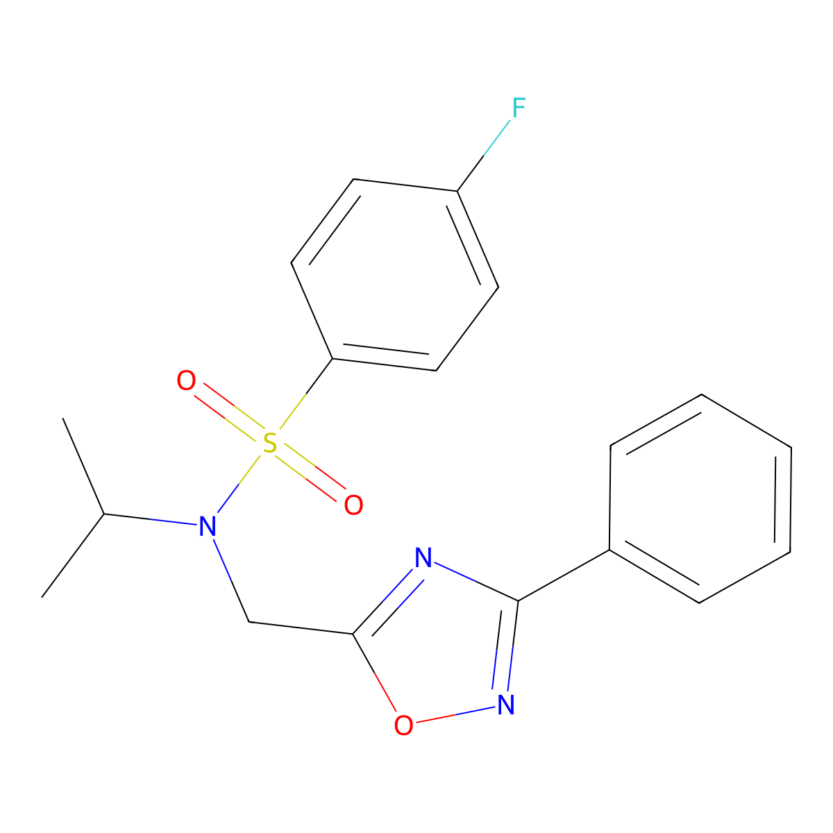 4-fluoro-N-isopropyl-N-((3-phenyl-1,2,4-oxadiazol-5-yl)methyl)benzenesulfonamide molecular structure, CAS 727364-33-2