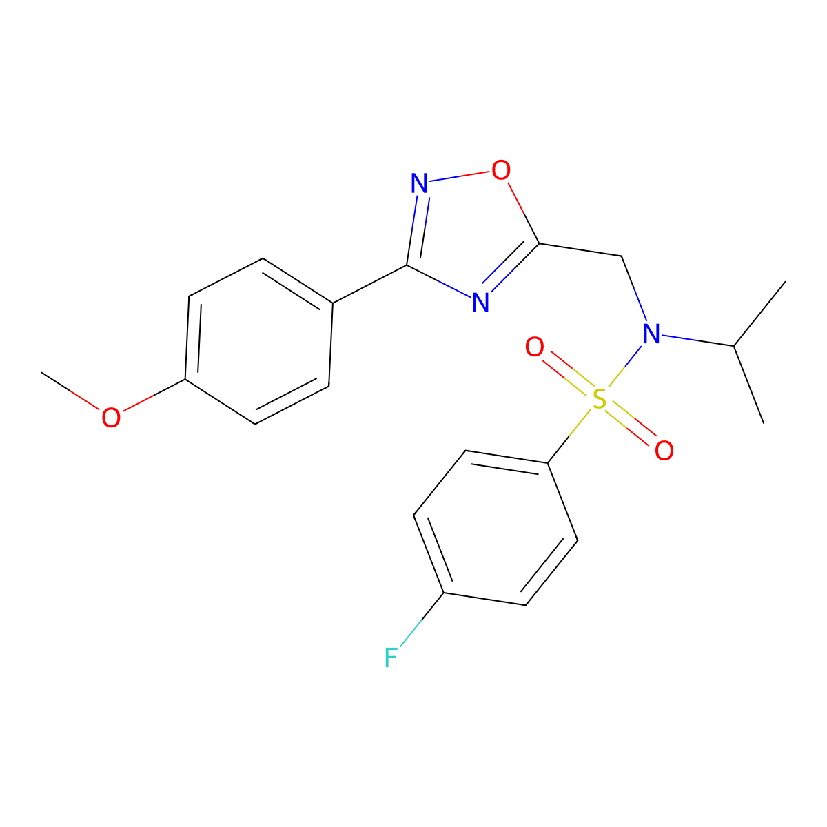 4-fluoro-N-[[3-(4-methoxyphenyl)-1,2,4-oxadiazol-5-yl]methyl]-N-propan-2-ylbenzenesulfonamide molecular structure, CAS 727364-38-7