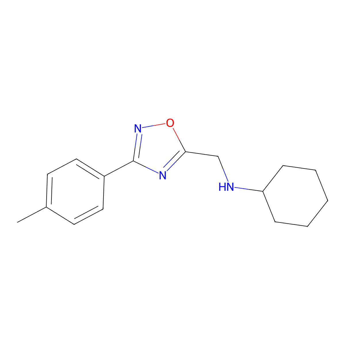 N-[[3-(4-methylphenyl)-1,2,4-oxadiazol-5-yl]methyl]cyclohexanamine molecular structure, CAS 727366-20-3