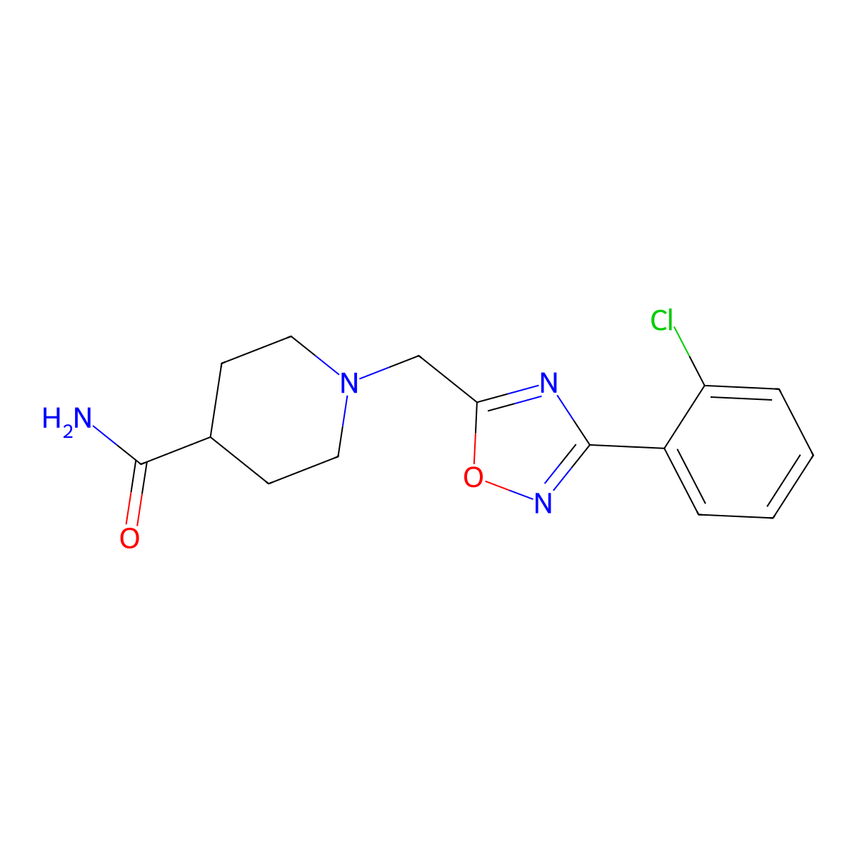 1-[[3-(2-Chlorophenyl)-1,2,4-oxadiazol-5-yl]methyl]piperidine-4-carboxamide molecular structure, CAS 727366-27-0