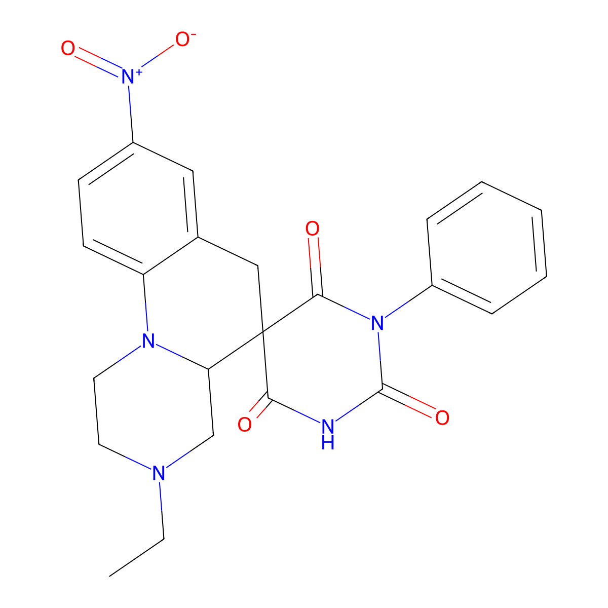 3'-ethyl-8'-nitro-1-phenylspiro[1,3-diazinane-5,5'-2,4,4a,6-tetrahydro-1H-pyrazino[1,2-a]quinoline]-2,4,6-trione molecular structure, CAS 727370-72-1
