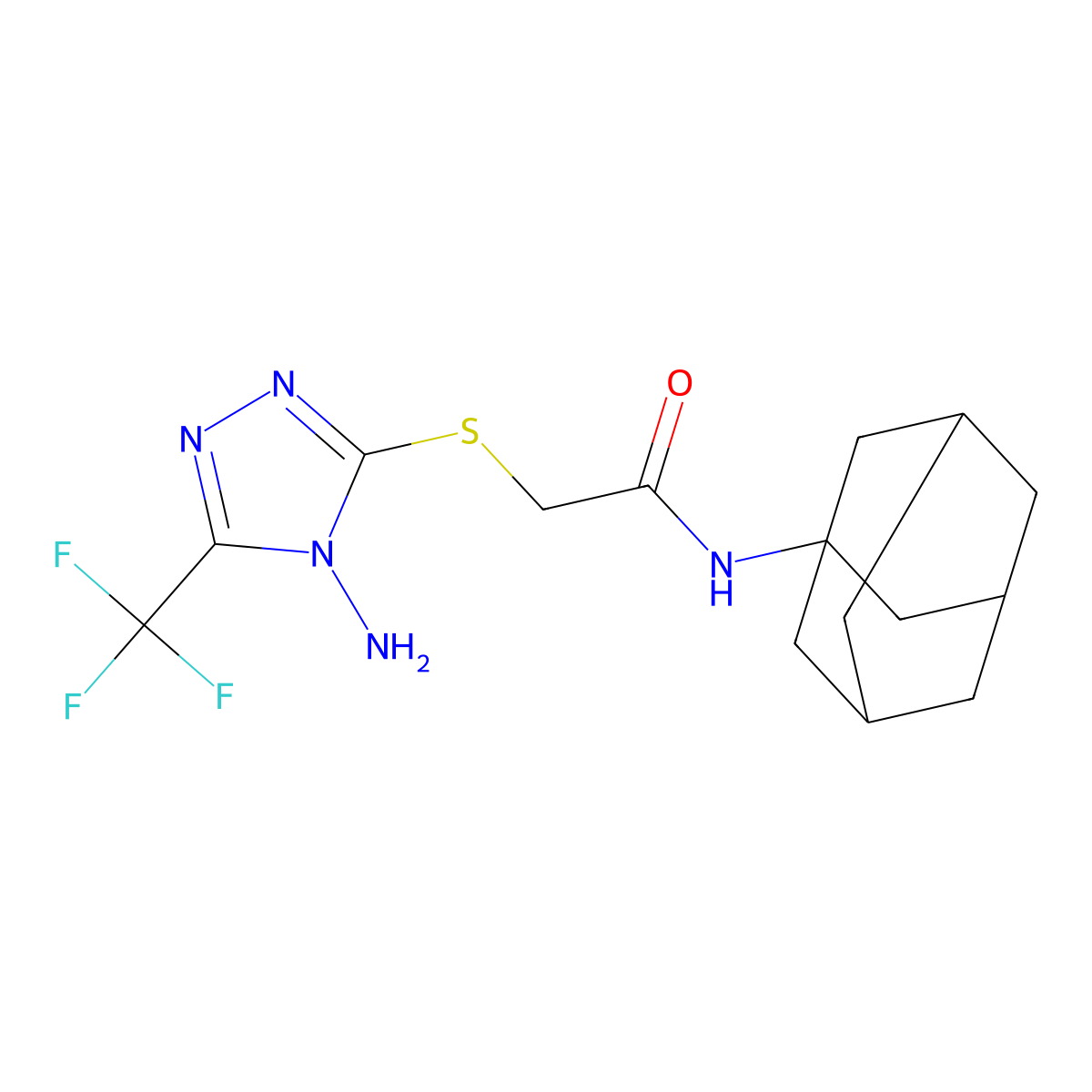 N-(1-adamantyl)-2-[[4-amino-5-(trifluoromethyl)-1,2,4-triazol-3-yl]sulfanyl]acetamide molecular structure, CAS 727370-86-7
