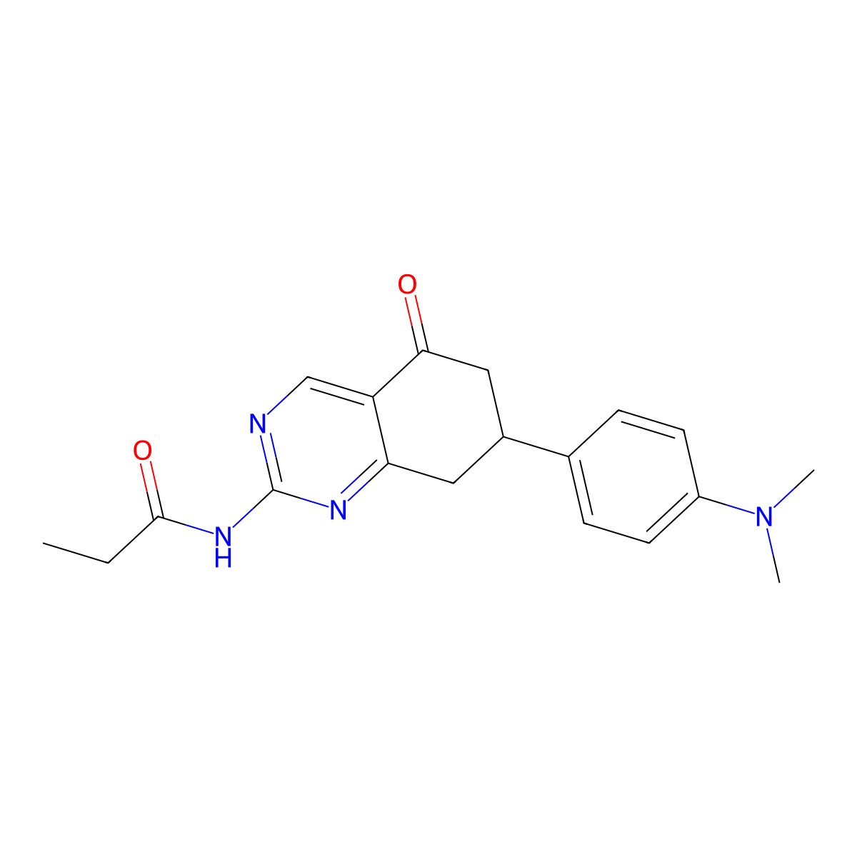 N-{7-[4-(dimethylamino)phenyl]-5-oxo-5,6,7,8-tetrahydroquinazolin-2-yl}propanamide molecular structure, CAS 727373-10-6