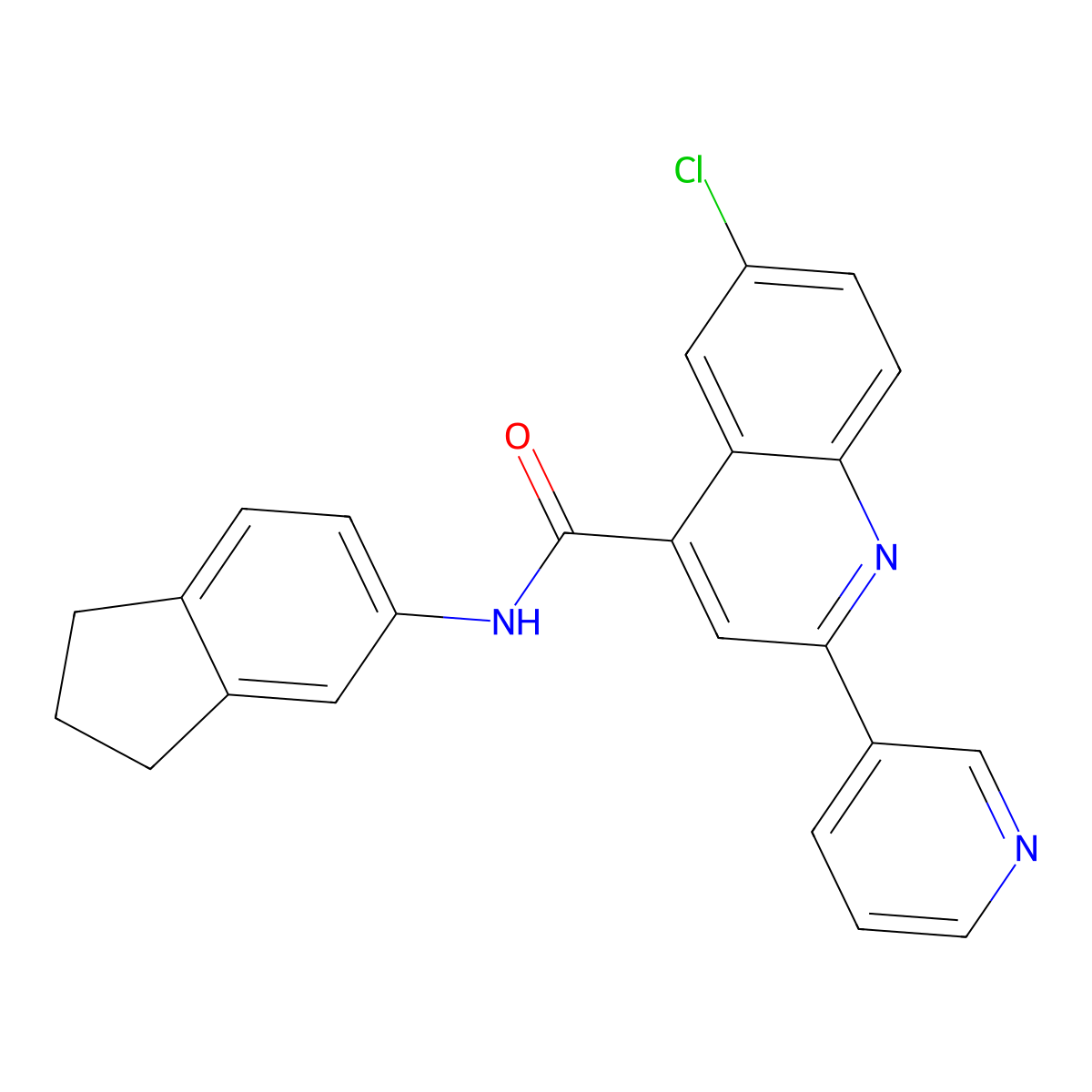 6-chloro-N-(2,3-dihydro-1H-inden-5-yl)-2-pyridin-3-ylquinoline-4-carboxamide molecular structure, CAS 727374-35-8