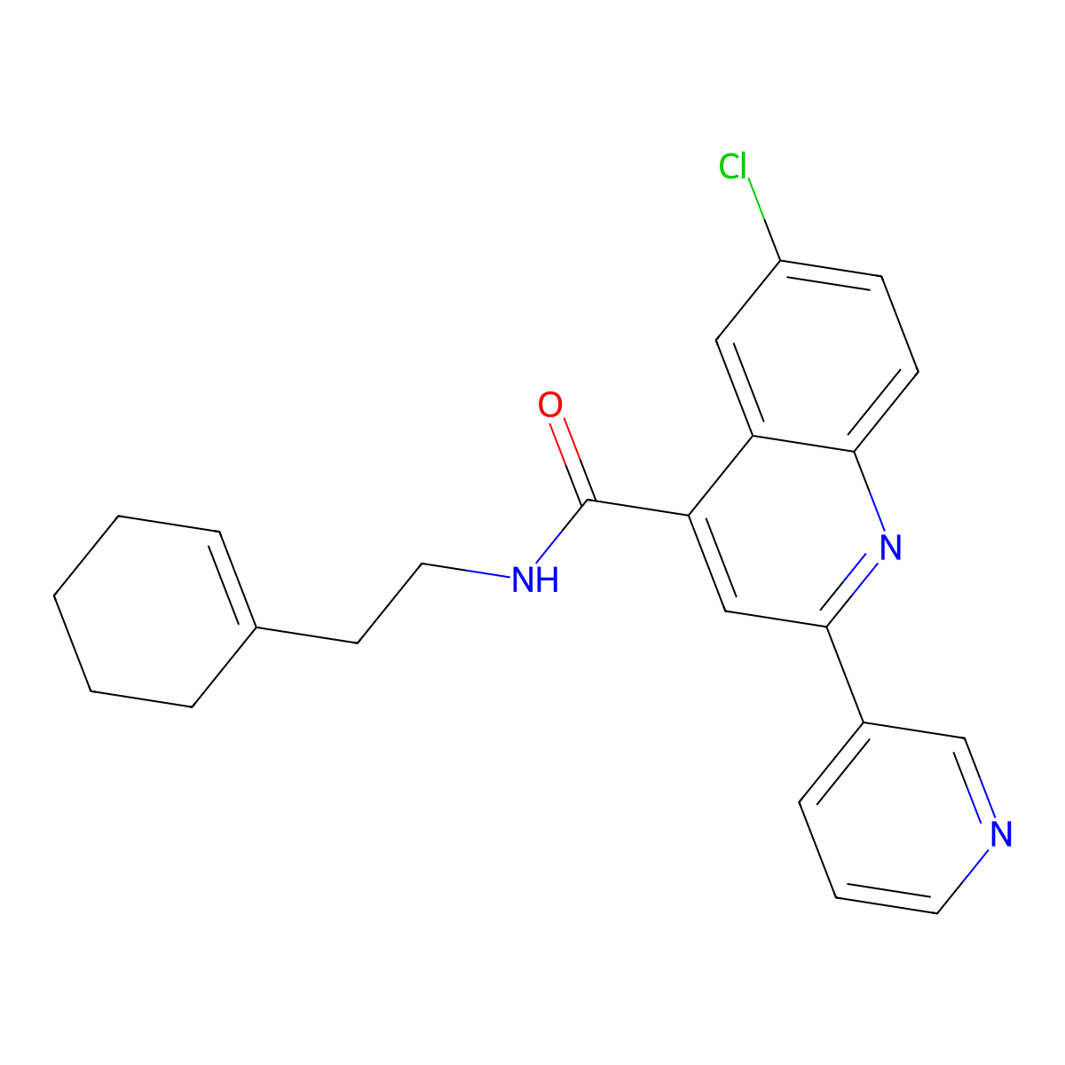 6-chloro-N-[2-(cyclohexen-1-yl)ethyl]-2-pyridin-3-ylquinoline-4-carboxamide molecular structure, CAS 727374-36-9