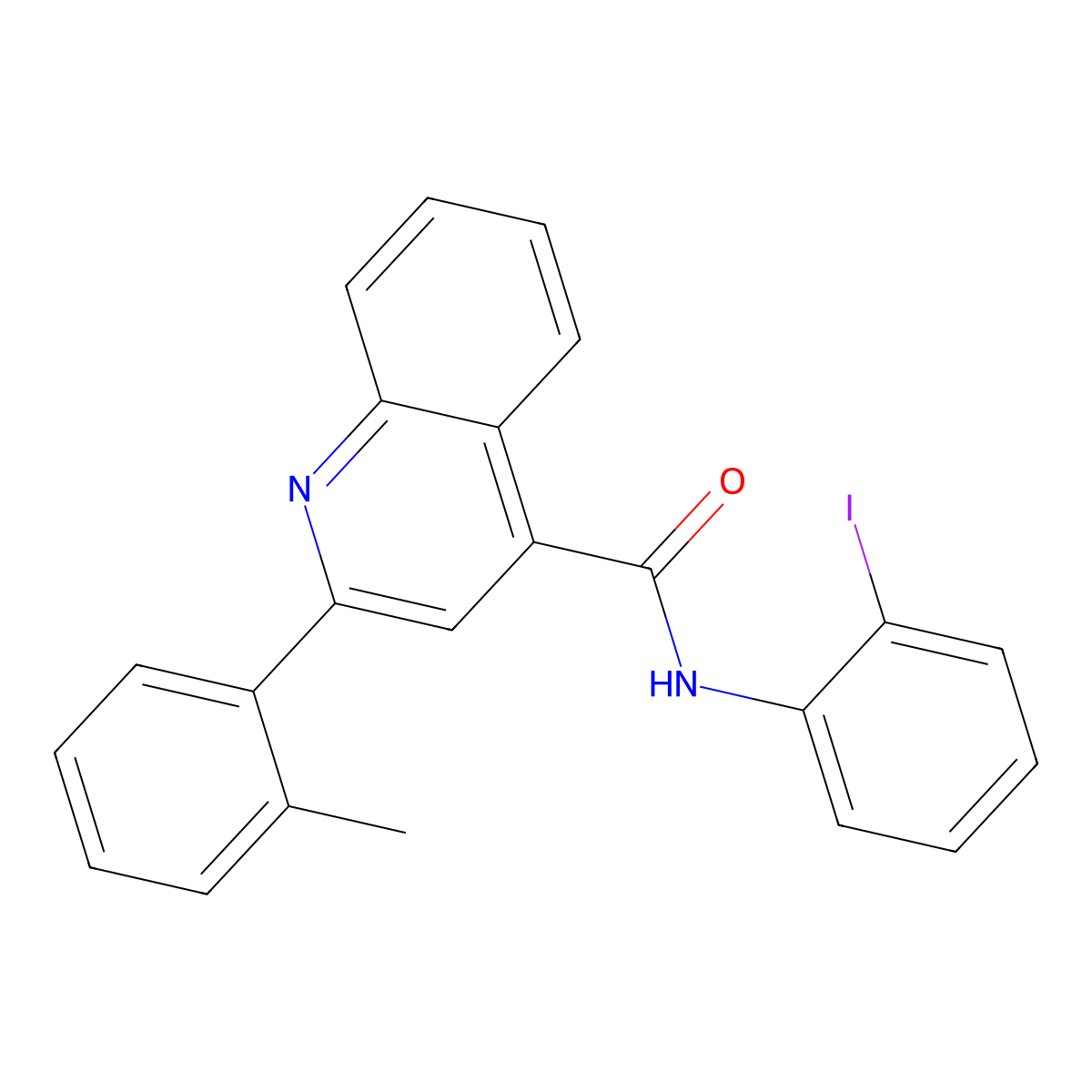 N-(2-iodophenyl)-2-(2-methylphenyl)quinoline-4-carboxamide molecular structure, CAS 727374-49-4