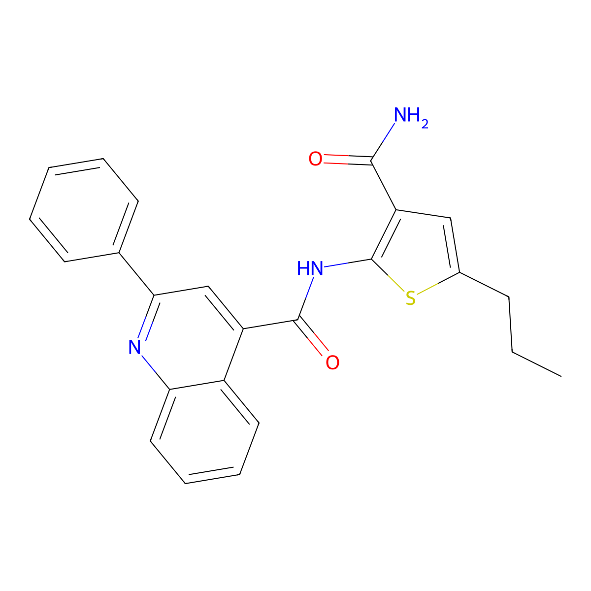 N-(3-carbamoyl-5-propylthiophen-2-yl)-2-phenylquinoline-4-carboxamide molecular structure, CAS 727374-52-9
