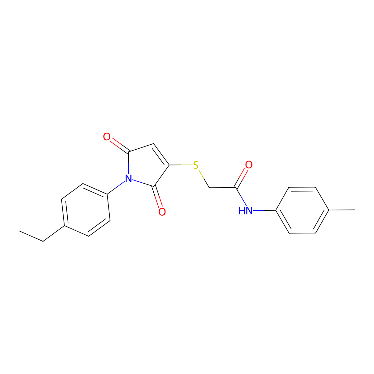 2-((1-(4-ethylphenyl)-2,5-dioxo-2,5-dihydro-1H-pyrrol-3-yl)sulfanyl)-N-(4-methylphenyl)acetamide molecular structure, CAS 727385-21-9