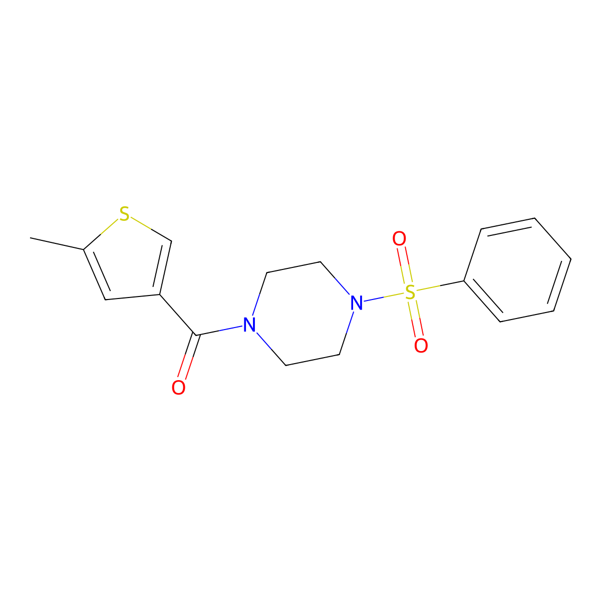 [4-(Benzenesulfonyl)piperazin-1-yl]-(5-methylthiophen-3-yl)methanone molecular structure, CAS 727385-25-3