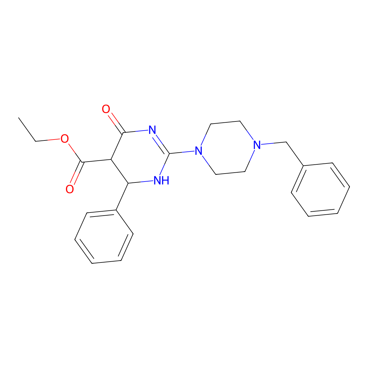Ethyl 2-(4-benzylpiperazin-1-yl)-4-oxo-6-phenyl-1,4,5,6-tetrahydropyrimidine-5-carboxylate molecular structure, CAS 727385-42-4