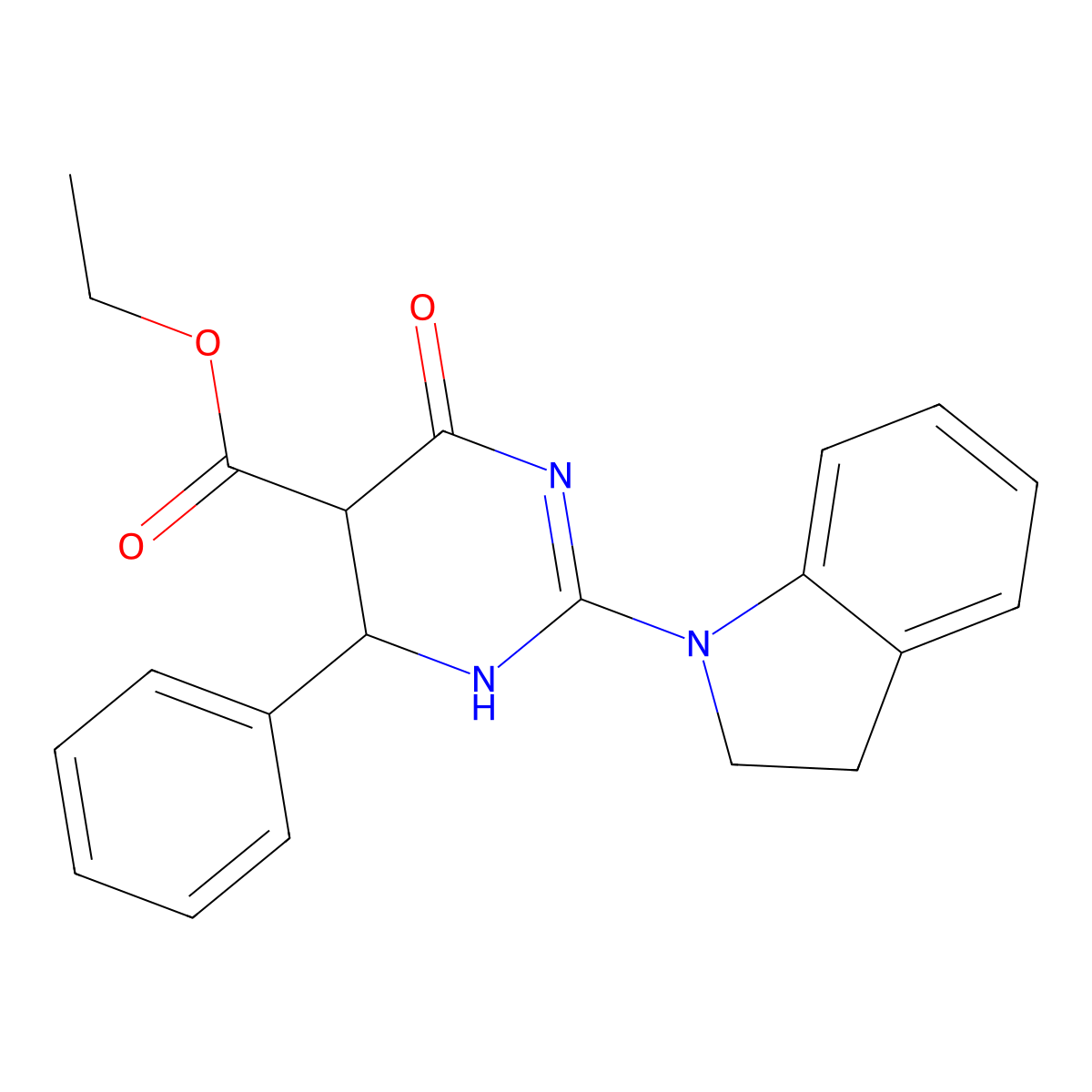 ethyl 2-(2,3-dihydro-1H-indol-1-yl)-4-oxo-6-phenyl-1,4,5,6-tetrahydro-5-pyrimidinecarboxylate molecular structure, CAS 727385-47-9