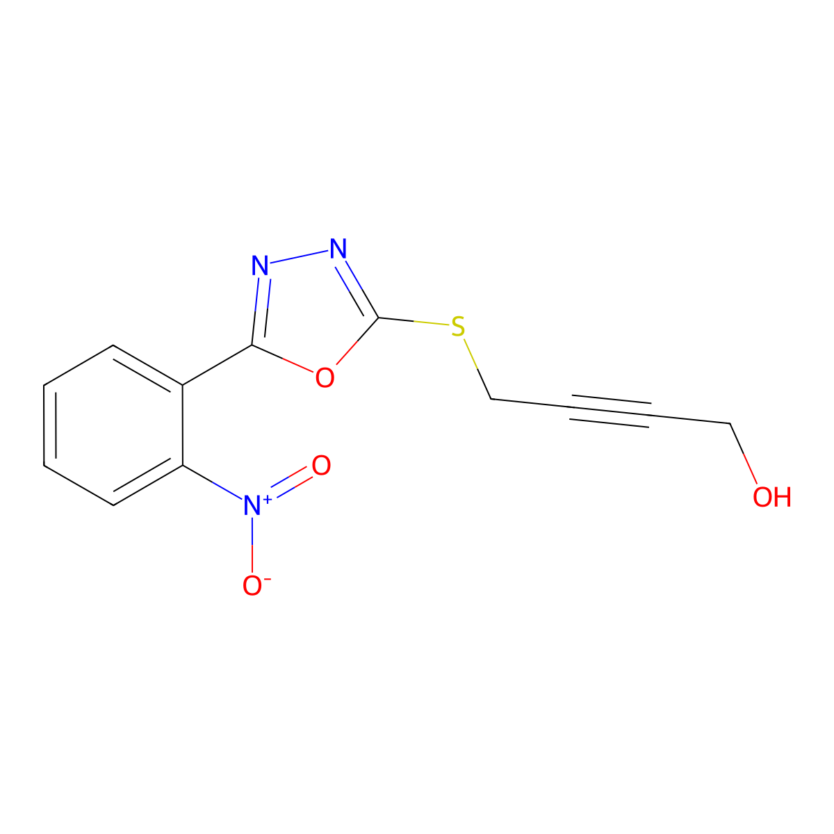 4-{[5-(2-Nitrophenyl)-1,3,4-oxadiazol-2-yl]sulfanyl}but-2-yn-1-ol molecular structure, CAS 727385-51-5