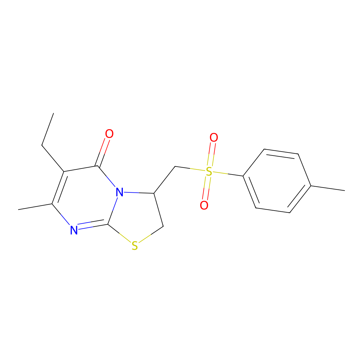 6-ethyl-7-methyl-3-{[(4-methylphenyl)sulfonyl]methyl}-2,3-dihydro-5H-[1,3]thiazolo[3,2-a]pyrimidin-5-one molecular structure, CAS 727385-52-6