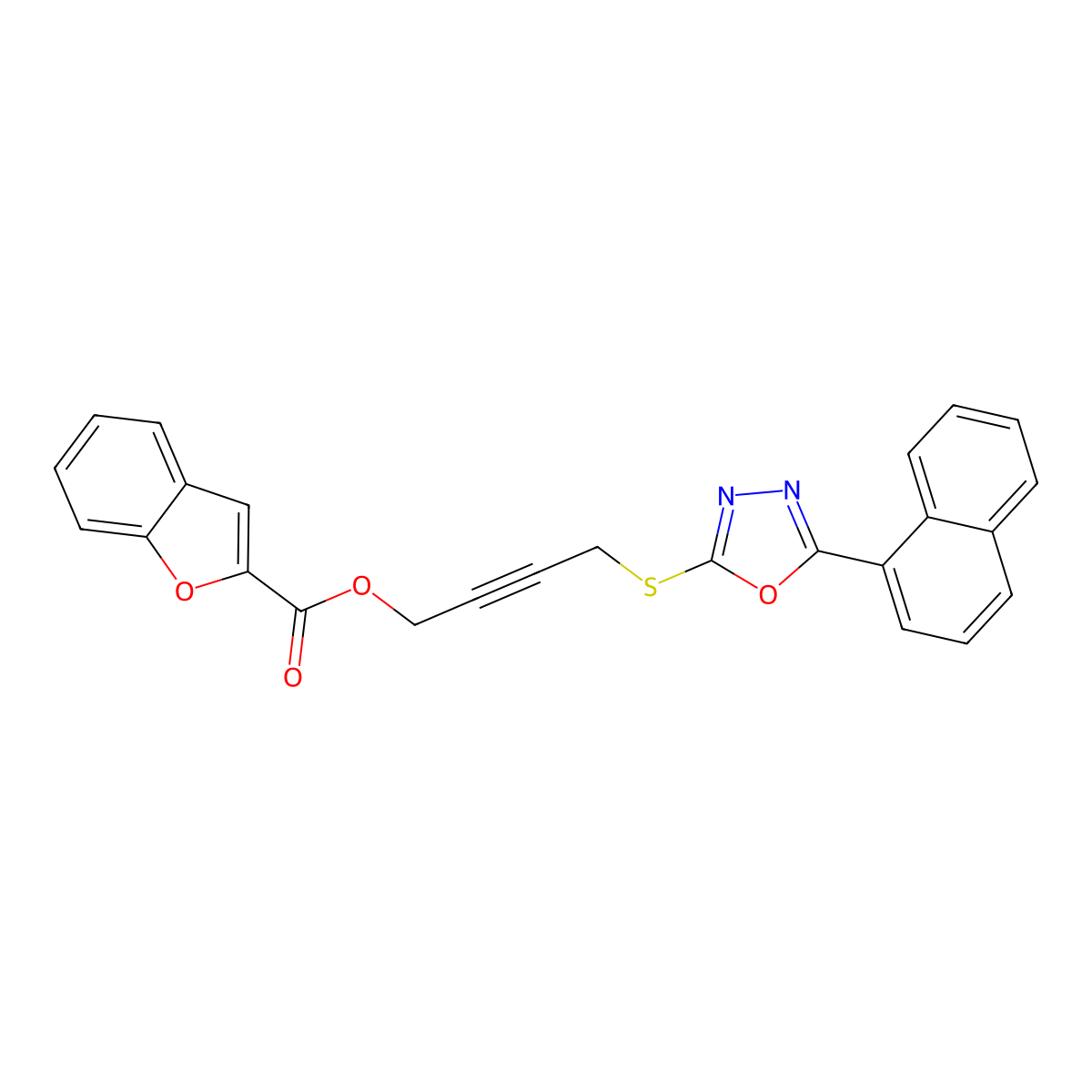 2-Benzofurancarboxylic acid 4-[[5-(1-naphthalenyl)-1,3,4-oxadiazol-2-yl]thio]but-2-ynyl ester molecular structure, CAS 727385-64-0