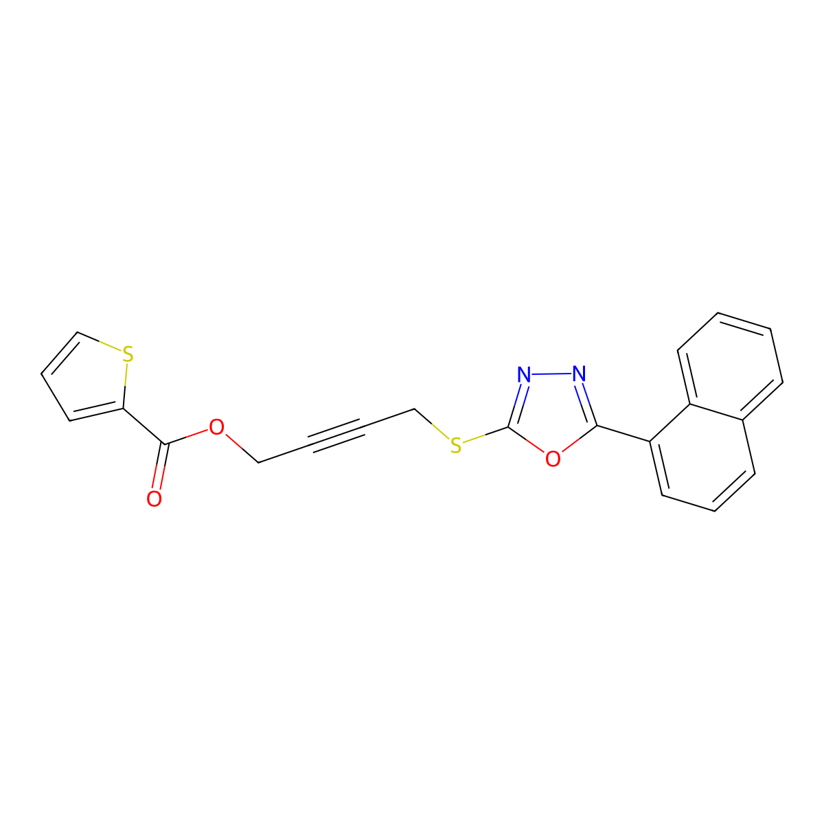 4-{[5-(1-Naphthyl)-1,3,4-oxadiazol-2-yl]sulfanyl}-2-butynyl 2-thiophenecarboxylate molecular structure, CAS 727385-67-3