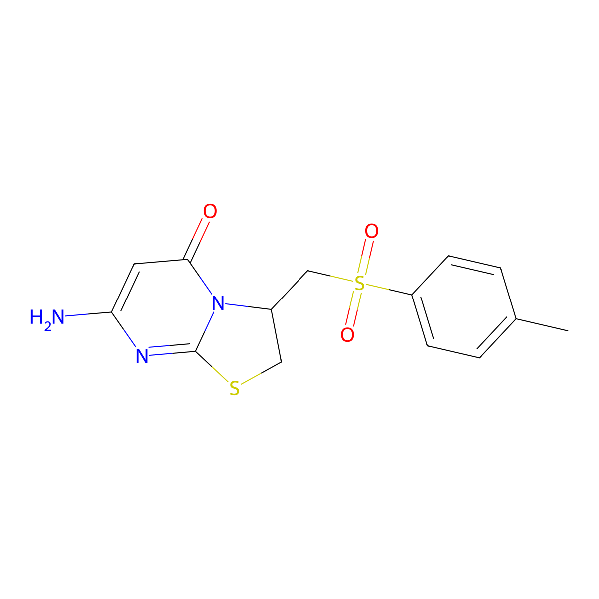 7-amino-3-{[(4-methylphenyl)sulfonyl]methyl}-2,3-dihydro-5H-[1,3]thiazolo[3,2-a]pyrimidin-5-one molecular structure, CAS 727385-71-9