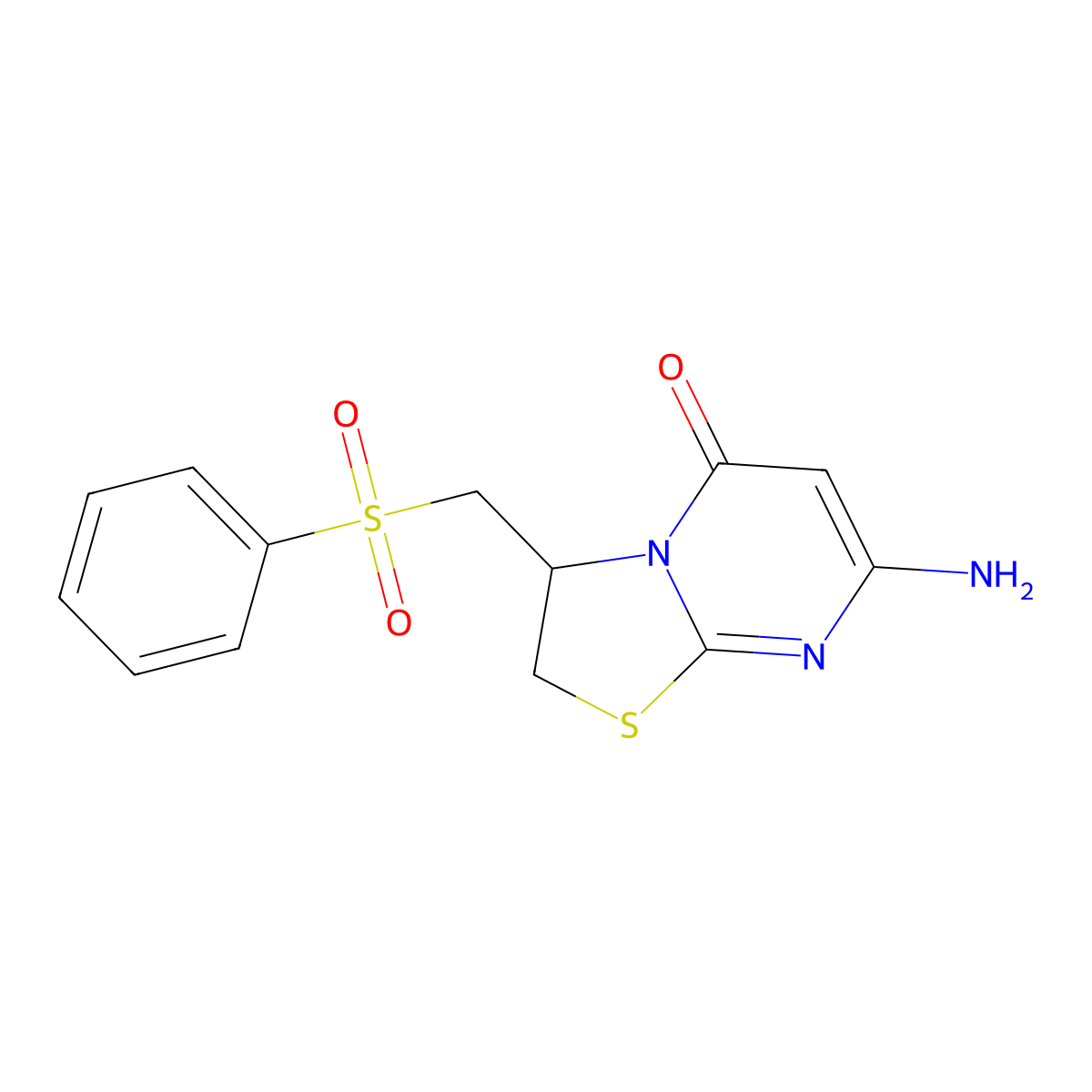7-amino-3-[(phenylsulfonyl)methyl]-2,3-dihydro-5H-[1,3]thiazolo[3,2-a]pyrimidin-5-one molecular structure, CAS 727386-02-9