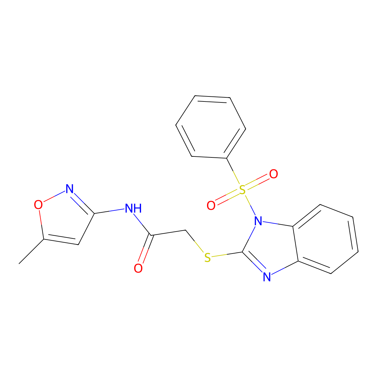 N-(5-methyl-3-isoxazolyl)-2-{[1-(phenylsulfonyl)-1H-benzimidazol-2-yl]sulfanyl}acetamide molecular structure, CAS 727386-17-6