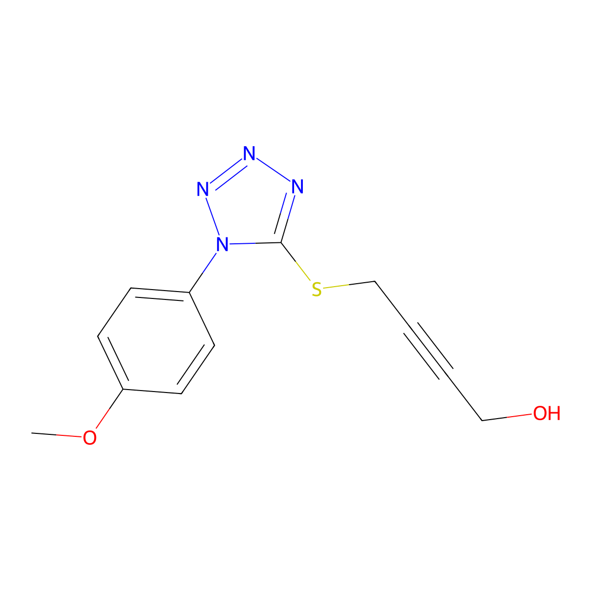 4-((1-(4-Methoxyphenyl)-1H-tetrazol-5-yl)thio)but-2-yn-1-ol molecular structure, CAS 727386-33-6