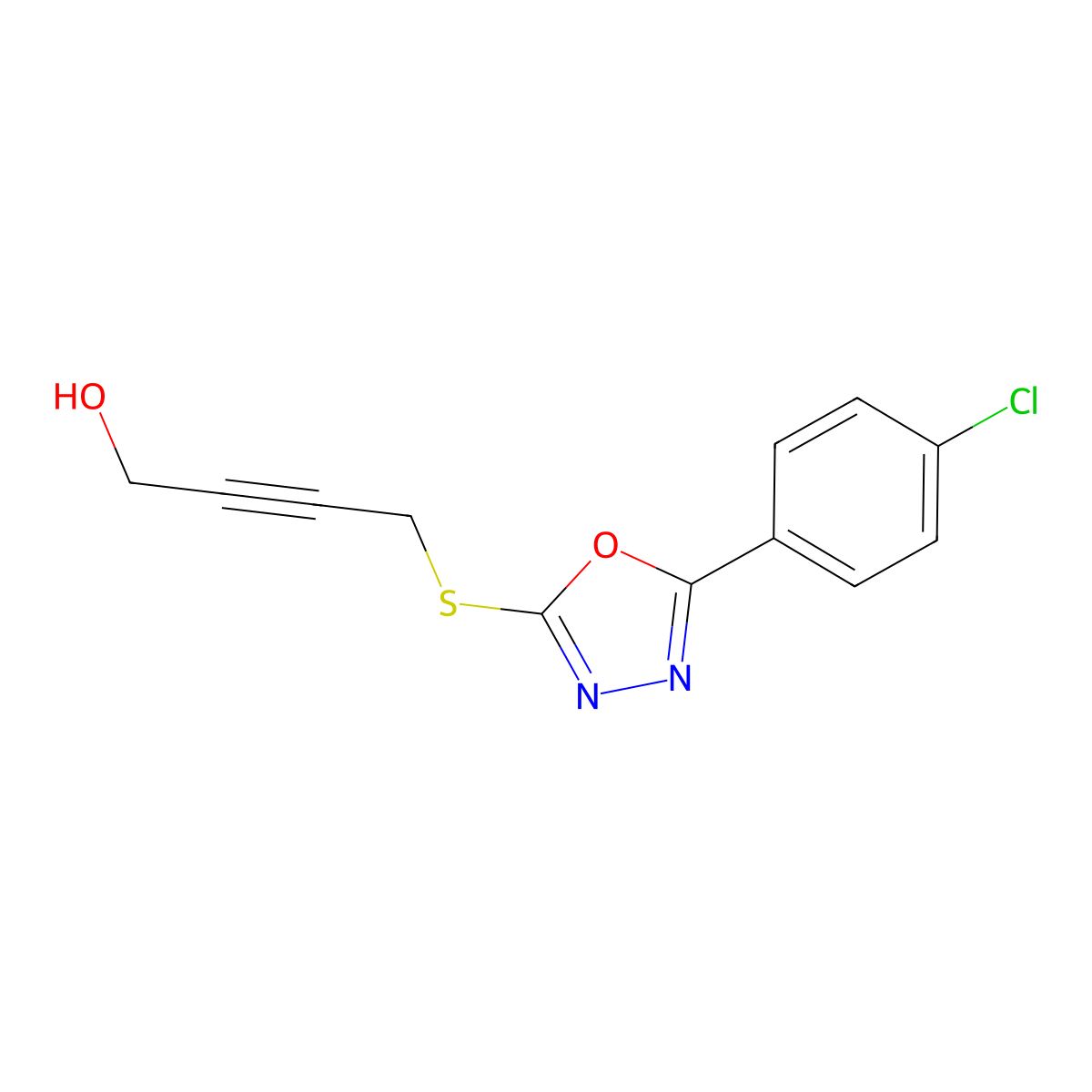 4-{[5-(4-Chlorophenyl)-1,3,4-oxadiazol-2-yl]sulfanyl}but-2-yn-1-ol molecular structure, CAS 727386-38-1
