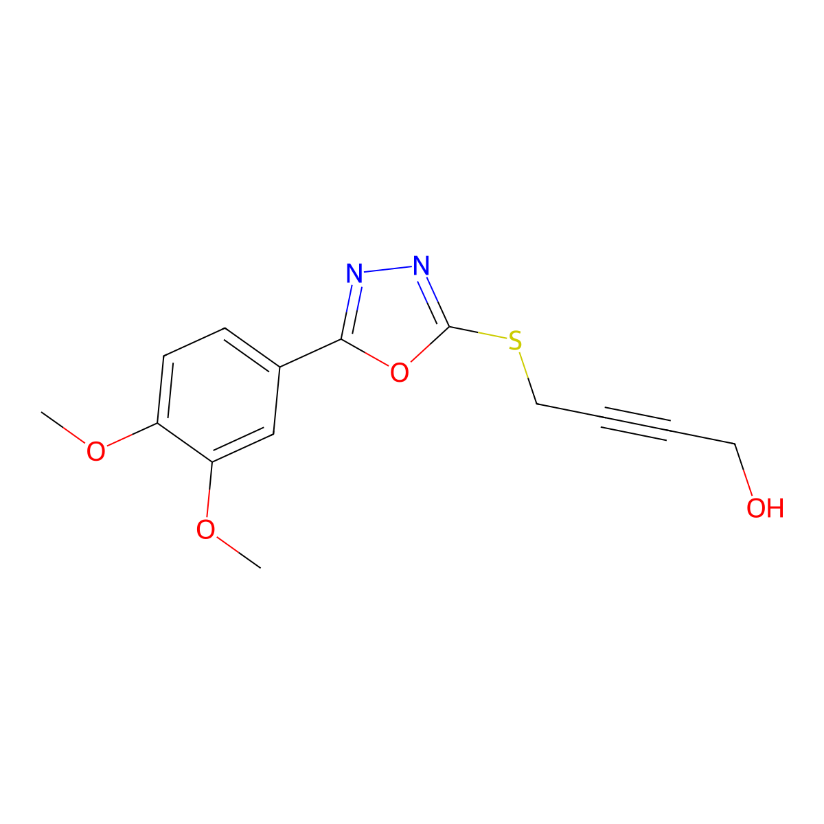 4-{[5-(3,4-Dimethoxyphenyl)-1,3,4-oxadiazol-2-yl]sulfanyl}but-2-yn-1-ol molecular structure, CAS 727386-40-5