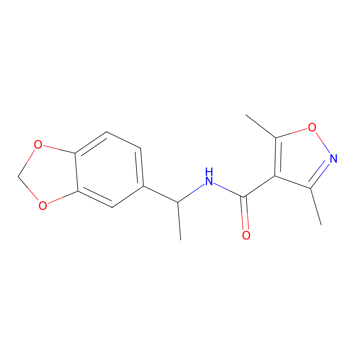 N-[1-(1,3-benzodioxol-5-yl)ethyl]-3,5-dimethyl-4-isoxazolecarboxamide molecular structure, CAS 727386-76-7
